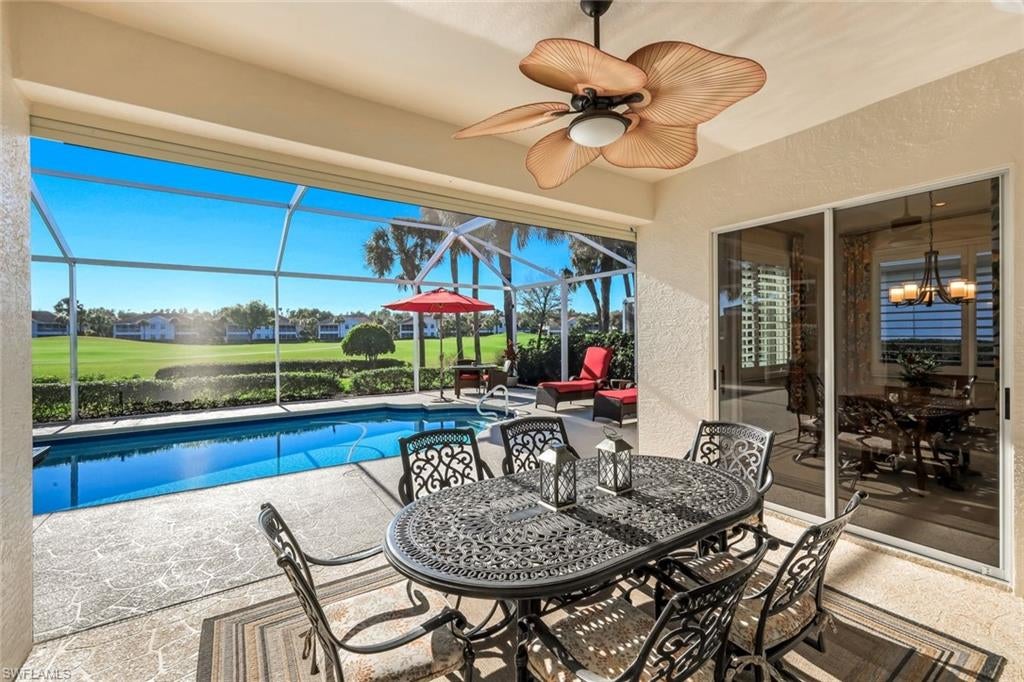 Offered furnished, this impeccably maintained three-bedroom, two-bath home in Laurel Meadow at Shadow Wood at The Brooks combines beautiful golf course views with comfortable Florida living. Light-filled interiors, thoughtful updates, and an inviting pool and lanai create a welcoming setting for relaxing and entertaining.

The former den has been thoughtfully converted into a third bedroom, complete with a walk-in closet and a new hallway entrance conveniently located next to the guest bathroom. The built-in desk system was removed to create a comfortable, functional space for family and guests.

Updates include a 2020 roof, impact glass windows, a striking new front entry door, and a whole-home gutter system installed in 2025. Updated carpeting and lighting, complemented by newer great room and guest bedroom furnishings included in the sale, enhance the home's inviting appeal. The kitchen features granite countertops, abundant cabinetry, and a spacious walk-in pantry.

Your outdoor retreat awaits on the screened lanai, where a generous pool overlooks the 13th hole of the South Golf Course. An upgraded deck finish enhances this beautiful setting for morning coffee, afternoons by the pool, and evenings with friends. Electric and accordion shutters provide additional storm protection at the lanai, windows, and front entry.

Optional membership at Shadow Wood Country Club offers an active golf, tennis, and social lifestyle, with 54 holes of championship golf, two clubhouses, and nine Har-Tru tennis courts. The club's approved Lifestyle Center plans include six indoor pickleball courts, a resort-style pool, a poolside restaurant and bar, and a grab-and-go café.

Residents can also explore an optional Gold Membership at The Commons Club, which includes access to a private beach club, fitness center, pool, and spa. Conveniently located near shopping, dining, Southwest Florida International Airport, and Gulf beaches, this furnished residence is ready for you to settle in and enjoy the Southwest Florida lifestyle.