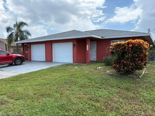 Great income/investment opportunity with this SW Cape Coral duplex located within easy commuting access to Veterans Parkway. Each unit has a garage and separated fenced back yards. Tiled throughout with 3 updated baths and one updated kitchen. One side rented with one unit available for new owner occupancy! This one has a bonus of one car garage each side a huge bonus in comparison to other duplex properties.