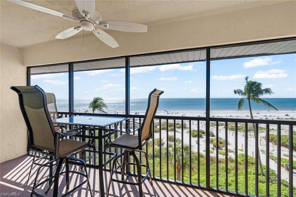 Discover the charm and warmth of this iconic gulf front boutique condo, perfectly situated in the heart of Sanibel Island. This incredible penthouse apartment features one bedroom, one bathroom, and a covered designated parking space. Beautifully appointed with quartz countertops, luxury vinyl tile and plantation shutters throughout. The spacious screened-in porch is the perfect place to enjoy your morning coffee as you gaze out to the endless horizon of the Gulf of Mexico. At the end of the day, it is the perfect retreat to raise a toast while soaking in the picturesque sunsets. This lovingly-maintained condo offers more than just stunning views – it's also equipped with hurricane-rated impact windows ensuring peace of mind for homeowners. Oceans Reach is one of Sanibel Island’s most beloved vacation rental resorts, and every residence faces the water. Amenities include a heated pool, tennis/pickleball court, barbecue grills set in Andy’s Grove, shuffleboard, bike racks and an electric car charging station. Conveniently accessible to Championship Golf Courses, renowned restaurants, and vibrant cultural attractions, you'll never have a shortage of entertainment options.