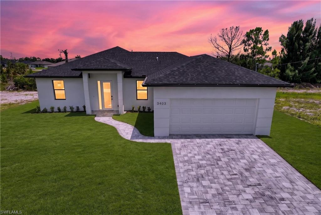 Welcome to this beautiful 2025 new construction home in Northeast Cape Coral! $10,000 toward buyer’s closing costs. This open-concept 4 bedroom, 2 bathroom home offers 1,657 sq ft of bright, modern living with luxury tile flooring throughout. The kitchen features a large center island, quartz counters, white cabinetry, and stainless steel appliances. You’ll love the spacious bedrooms, dual-vanity baths with a glass shower, covered patio perfect for Florida evenings, and a 2-car garage. Impact windows for peace of mind. No HOA, quiet location, and just minutes to Publix, shopping, and parks. Move-in ready — come see it today!