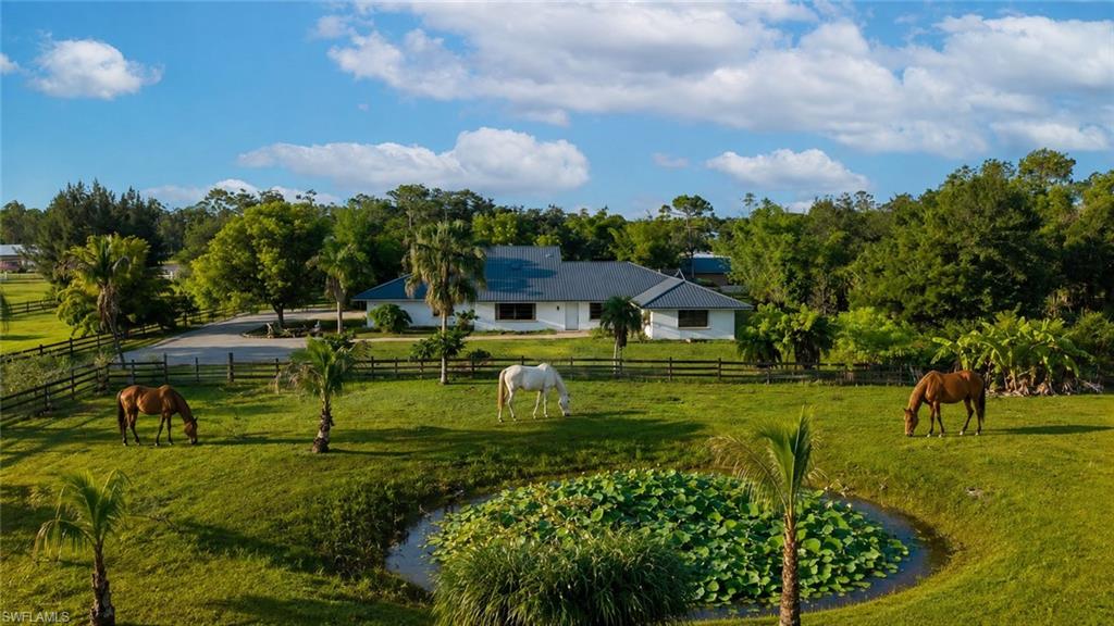 Welcome to this exceptional 5-acre rural estate in North Fort Myers Florida, offering the perfect blend of luxury, functionality, and peaceful country living. Situated high and dry (over 100 loads of fill brought in) directly across from Pop Ash Creek Preserve, to enjoy over 600 miles of scenic horseback riding and walking trails, fishing, bird watching, and protected green space while remaining just 3.25 miles from I-75 on paved roads.

The beautifully renovated residence features 4 spacious bedrooms, 4 bathrooms, 3 private master suites, an oversized 2-car garage, and a detached in-law suite complete with 1 bedroom, two bathrooms and an additional 1.5-car garage. Designed for entertaining, the chef's kitchen offers granite countertops, a large raised island, three ovens, warming drawer, counter-depth stainless steel appliances, Bosch dishwasher, pantry, and an open layout that seamlessly flows into the living and outdoor entertaining areas. Additional upgrades include 18-inch tile flooring throughout, dual air conditioning systems, dual water heaters, and an oversized saltwater pool with paver deck, automatic fill system, and DE filtration.

Equestrians, hobby farmers, and outdoor enthusiasts will appreciate the property's extensive improvements, including an 8-stall barn with 10 foot center aisle (stalls can easily be reinstalled or the building utilized for equipment storage), feed and tack rooms, an additional barn bathroom within the inlaw suite, RV shelter with electric, water, and separate septic system, large workshop/garage, mini sheep barn, chicken coops, organic garden, multiple fenced pastures, mature oaks and fruit trees, two wells, two septic systems, and two picturesque ponds.

As an added bonus, the property's charming Mini Old English Babydoll Sheep are negotiable with an acceptable offer or purchased. These sought-after heritage sheep are not only adorable companions but may provide buyers an opportunity to establish a qualifying agricultural operation. Buyers interested in pursuing a 2027 agricultural classification should consult their REALTOR®, the Lee County Property Appraiser, the Florida Department of Agriculture, and other appropriate professionals regarding eligibility requirements, application deadlines, and the business setup necessary to establish a qualifying agricultural use.

Whether you're searching for a private family estate, equestrian facility, hobby farm, or agricultural retreat, this versatile property offers endless possibilities in one of Southwest Florida's most desirable rural locations. Bring your horses, livestock, RVs, hobbies, and dreams—this one-of-a-kind property is ready to accommodate them all.

Schedule your private showing today and experience everything this remarkable estate has to offer.