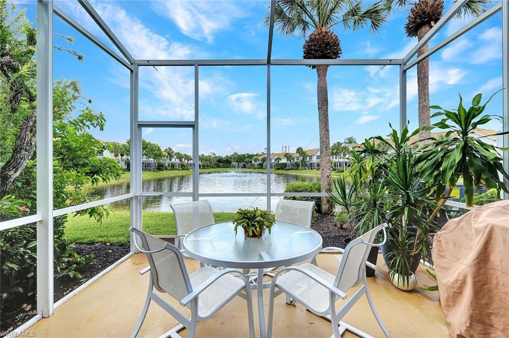 Welcome home to this beautifully maintained end-unit townhouse offering spectacular long lake and fountain views in a quiet North Naples community surrounded with preserves. Ideally situated just minutes from A-rated schools, shopping, restaurants, and only five miles from the beach, this home delivers the perfect combination of peaceful surroundings and everyday convenience.

Proudly maintained by the original owner, this light-filled residence features a spacious open floor plan designed for comfortable living and effortless entertaining. Triple sliding glass doors lead to a screened lanai, where the desirable eastern exposure welcomes the morning sun while providing cool afternoon shade—the perfect setting to enjoy your morning coffee or relax overlooking the tranquil lake and fountain. As an end unit, the home benefits from additional windows, a larger side yard, and enhanced privacy.

Thoughtful updates include a one-year-old HVAC system, hot water heater, stainless steel kitchen appliances, and all new garage door components, allowing the next owner to move in with confidence.

The inviting primary suite features cathedral ceilings, triple windows framing the beautiful lake views, a walk-in closet, and a private en-suite bath. The generously sized second bedroom also has cathedral ceilings and direct access to a full bathroom, making it an ideal guest suite or second primary bedroom. A versatile third bedroom easily adapts to your needs as a home office, den, or guest room.

This home also offers practical advantages rarely found in the community. The attached two-car garage qualifies for parking up to three vehicles under HOA guidelines. In addition, because the home is positioned away from the sidewalk side of the street, the longer driveway provides extra room for guest parking.
AmenitIes include streetlights, tennis/pickleball courts, basketball, heated pool/spa with restrooms, lounge chairs, and umbrellas, gas barbeques grills and community park with picnic tables. 

From its scenic waterfront setting and abundant natural light to its desirable location, valuable upgrades, and sought-after eastern exposure, this move-in-ready residence presents an exceptional opportunity to enjoy the very best of the North Naples lifestyle.