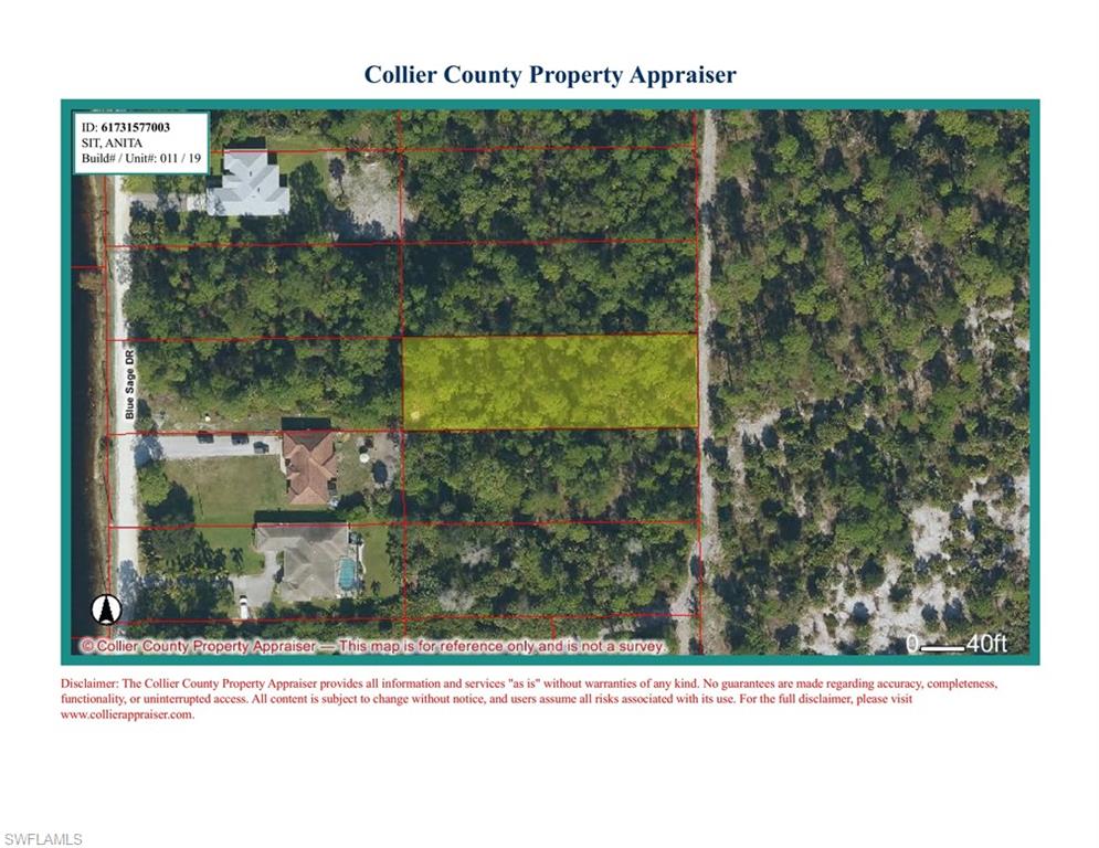 This ½ acre residential lot is to be sold with four contiguous ½ acre lots providing a great opportunity for your own private 2.5 acre retreat and only minutes to the beautiful Naples downtown and beaches. Just around the corner from the super exclusive Hideout Golf Club. Right behind on the east side is the beautiful Conservation Collier Nancy Payton Preserve with its magnificent trails. Two adjacent ½ acre lots at the same price and terms (ML #226036592 & 226036594). The two lots behind on the west side front directly on Blue Sage Dr (ML #226036583 & ML#226036691) for a once in a lifetime opportunity to have your own 2.5 acre homestead preserve for a total price of only $615,000.
