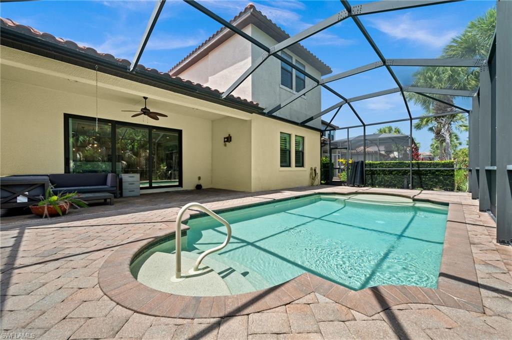 As you step inside this charming 3 or 4 bedroom, 3.5-bathroom pool home, complete with a flex room and a versatile bonus room you are greeted by an open floor plan with high ceilings and large windows. The living area seamlessly flows into the kitchen and dining space, creating an ideal environment for gatherings. The kitchen features stainless steel appliances, granite countertops, custom cabinetry, and a large island with a breakfast bar that is perfect for preparing meals or casual dining. The primary suite offers a peaceful space with ample room for rest and relaxation. It includes a large custom walk-in closet, an en-suite bath with dual vanities and an glass-enclosed shower. A flex room provides an ideal home office, a den or hobby room, while the expansive bonus room offers endless possibilities such as a home theater, gym, or a fourth bedroom. AC was updated in (2024). Step outside to your own private paradise, featuring a sparkling pool and lanai area with room for lounging and entertaining. The outdoor space is surrounded by lush landscaping, providing privacy and tranquility. Situated between Vanderbilt Beach Road & Immokalee Road, this home is just minutes from Founders Square, Logan Landings, shopping, and golf courses. You'll also enjoy easy access to top-rated schools and all the vibrant amenities that Naples has to offer. The home is part of a gated community that provides access to a variety of amenities, including a resort style pool, basketball court, a clubhouse, and fitness facilities. Whether you're looking for a permanent residence or a seasonal getaway, this property is the ideal place to call home. Schedule your private showing today!