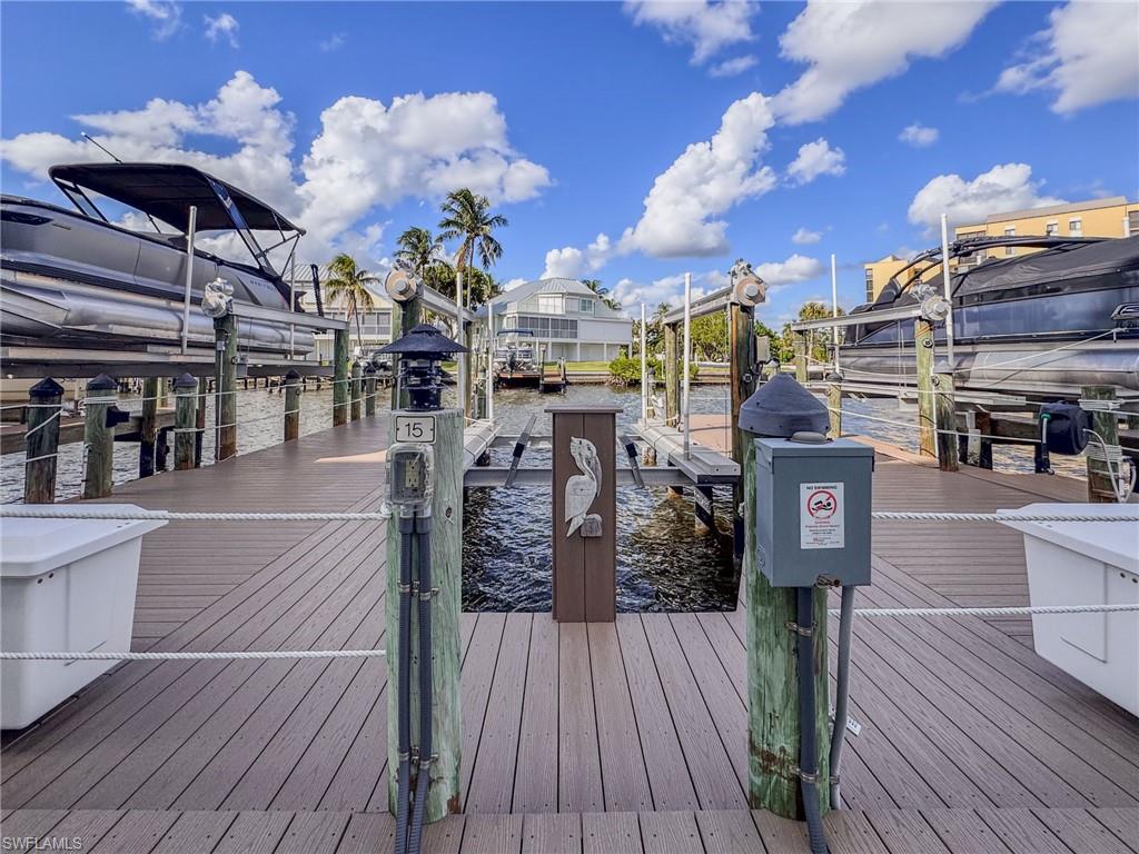 2 DOCKS COMBINED INTO ONE! Per association president dock can be split into 2 docks. This combined dock is part of the Casa Marina Yacht Club association and is  located behind building 4 at Casa Marina (4341 Bay Beach Lane), on the main channel in the Bay Beach area. The dock has an approximate 14,000 lift to accommodate up to a 36' long and 10' wide boat.  (Buyer to verify lift capacity and boat size fit). Composite decking walkaround dock with front extension.  Aluminum lift walkway and hinged dock platforms provide ease of access to your boat.  Per seller, docks can be split back into separate docks.  Casa Marina's convenient location means you could be boating in the open waters of the Gulf of Mexico in approximately 15 minutes or travel Estero Bay to our fun north end waterfront restaurants, bars, etc. Estero Bay fishing is only minutes away. Water and electric included. 2026 annual Casa Marina Yacht Club association fee: $1500.00 (including taxes, water and electric). Sales application fee: $150. $250 one time impact fee. Must be an owner on Bay Beach Lane to purchase.