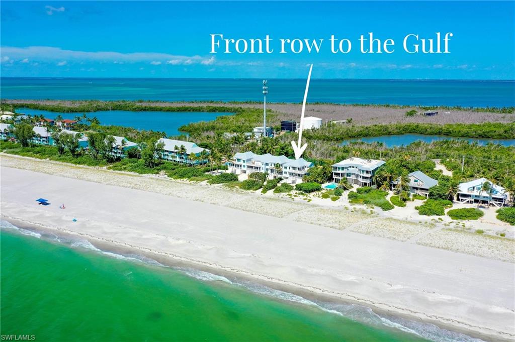 Beachfront on Captiva Island, where Gulf views and spectacular sunsets become part of everyday living. Located within the gates of South Seas Resort, this elevated, multi-level 3-bedroom, 3.5-bath residence occupies a desirable corner within Sandrift, an intimate enclave of only four properties with individual land ownership, direct Gulf-front access and association amenities.

Designed to embrace its extraordinary setting, the home features walls of windows, expansive picture windows, French doors and sliding glass doors that draw in natural light and frame the Gulf from multiple vantage points. Living and dining areas flow together with the view taking center stage, complemented by an equipped kitchen with granite countertops, stainless steel appliances and center island. A screened lanai and open decks extend the living spaces outdoors for morning coffee, Gulf breezes and front-row sunset views.

The upper-level primary suite is positioned as a private retreat with sliding glass doors opening to two levels of Gulf-facing decks. Its oversized bath offers a garden tub, separate spacious shower, wraparound vanity with dedicated makeup area and generous walk-in closet. The upper guest suite features an en-suite bath and private access to an open balcony/deck, while the main-level guest suite also includes an en-suite bath and private access to the screened porch. A dramatic wall of windows along the interior staircase brings additional natural light through the home.

Recent enhancements include a refreshed blue exterior, new paver driveway and enclosed oversized garage. A new roof, impact windows and impact doors were completed in 2023. Sandrift residents enjoy a community pool and tennis/pickleball shared among only four properties. Fully furnished and distinctly Captiva, this Gulf-front residence offers privacy, space and sunsets that never get old.