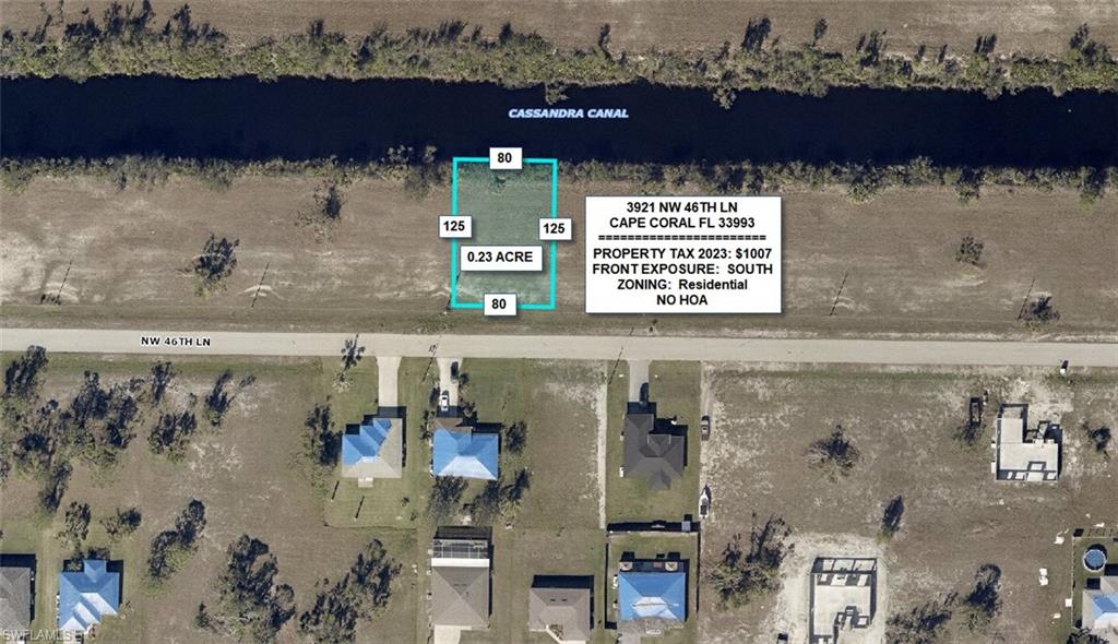 Beautiful Lot on this highly desirable area, Cassandra Canal is beautiful and clear, centrally situated between Cape Coral and Punta Gorda. Taxes are low, buy now before price goes higher and can build later. Adjacent lot 3917 NW 46TH LN is for same by the same owner, package deal is encouraged.