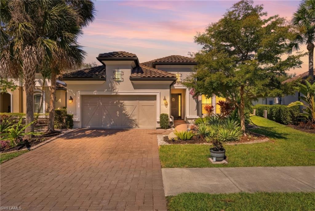 Welcome to 23706 Pebble Pointe, a beautifully maintained 3-bedroom plus den, 3 full bath home built in 2019, ideally positioned on the second largest lot in this intimate, gated Pebble Pointe at The Brooks community in Estero, Florida. Located at the end of a quiet cul-de-sac on a dead-end street, this property offers exceptional privacy and a peaceful setting, with plenty of room to add a pool. Designed with a desirable split floor plan, the home provides privacy for guests while offering a super open and spacious main living area that is
perfect for entertaining. The open-concept layout showcases an upgraded kitchen with KitchenAid appliances, granite countertops, and natural gas cooking, all flowing seamlessly into the expansive living and dining spaces. Upgrades include impact windows, a whole-home generator, plantation shutters, new ceiling fans, recessed lighting, and elegant tray ceilings. The spacious primary suite features dual vanities, a large walk-in shower, a separate water closet, and a custom closet system, with additional upgraded custom closets throughout the home, including a thoughtfully designed laundry room with built-in storage. A Whirlpool washer and dryer are included, and a two-car garage adds convenience. The HOA covers lawn and land maintenance, lawn care, shrubbery, mulch, and internet. Pebble Pointe is ideally located just minutes from
Coconut Point Mall, top-rated dining, medical facilities, Southwest Florida International Airport (RSW), and the area’s beautiful Gulf beaches, offering the perfect blend of tranquility and convenience. Residents of Pebble Pointe can join the golf club by purchasing the appropriate membership directly. Golf membership would involve a separate membership process.