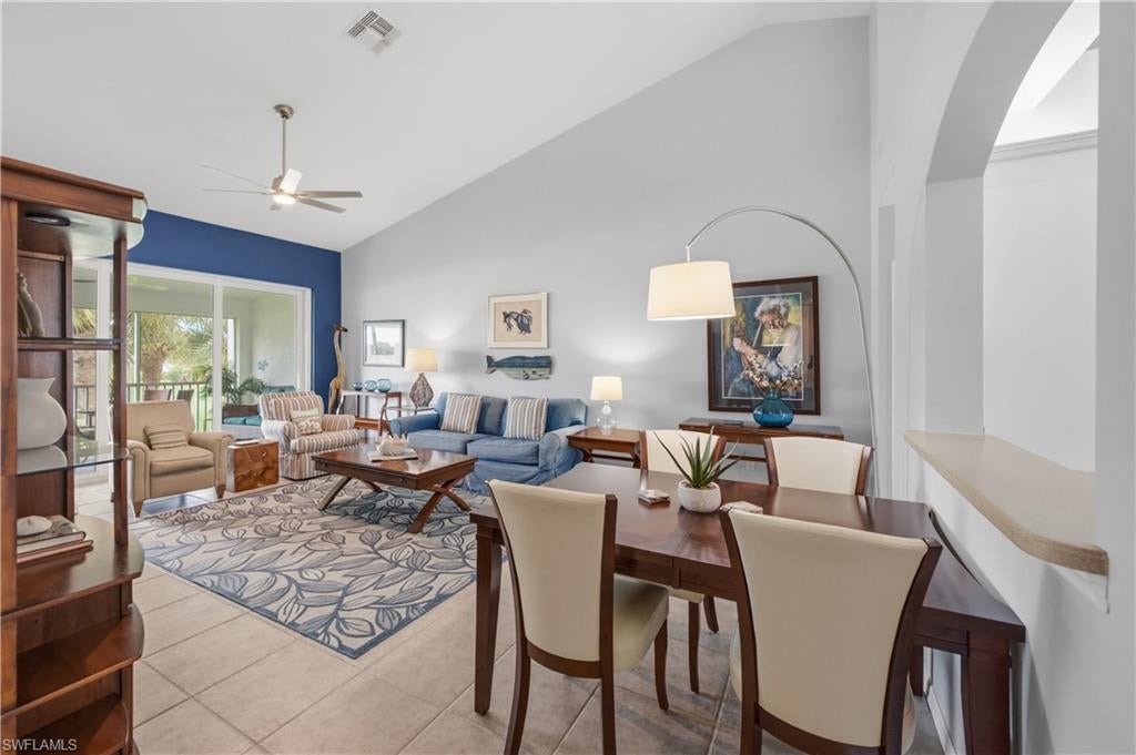 AVAILABLE SEASON 2027! Enjoy an ACTIVE LIFESTYLE this winter at The Strand in North Naples! SOCIALIZE on the COURTS (tennis/pickleball/bocce) or in the CLUBHOUSE (dining/dancing/events) while your friends are shoveling snow!  The SOCIAL Membership option also includes use of the attended fitness center and spa, a Jr. Olympic pool with lap lanes and poolside dining, bocce, croquet and special events all year round! This beautiful 2 bedroom + den second floor Wedgewood condominium offers expansive southern (think sunset) golf course and lake views from the screened lanai.  Enter the first-floor private foyer and walk up the steps to the comfortably furnished combination great room/dining room with wood floors and high ceilings.  There is plenty of seating (including a sleeper sofa) to watch TV or play cards at the dining table.  The island kitchen has a pass through to the dining area, a coffee bar, and it opens to the alcove/ den area with a second sleeper sofa as well as a desk.  The Primary Bedroom Suite is furnished with a king-sized bed and has a walk-in closet, its own bathroom with a walk-in shower and two sinks, and a door to the screened lanai.  The second bedroom has a queen bed and a nearby full bathroom with a shower/tub combination.  The screened lanai has comfortable seating and another table for al fresco dining. There is full size laundry room, and a detached one car garage plus parking for one additional car. 

Located in North Naples, The Club Strand is a guard-gated golf course community.  Note that golf is not included with this rental and that this is a second-floor unit with a first-floor entry and does not offer an elevator...just high ceilings and amazing views:) The Social Membership transfer fee is $318 and optional.