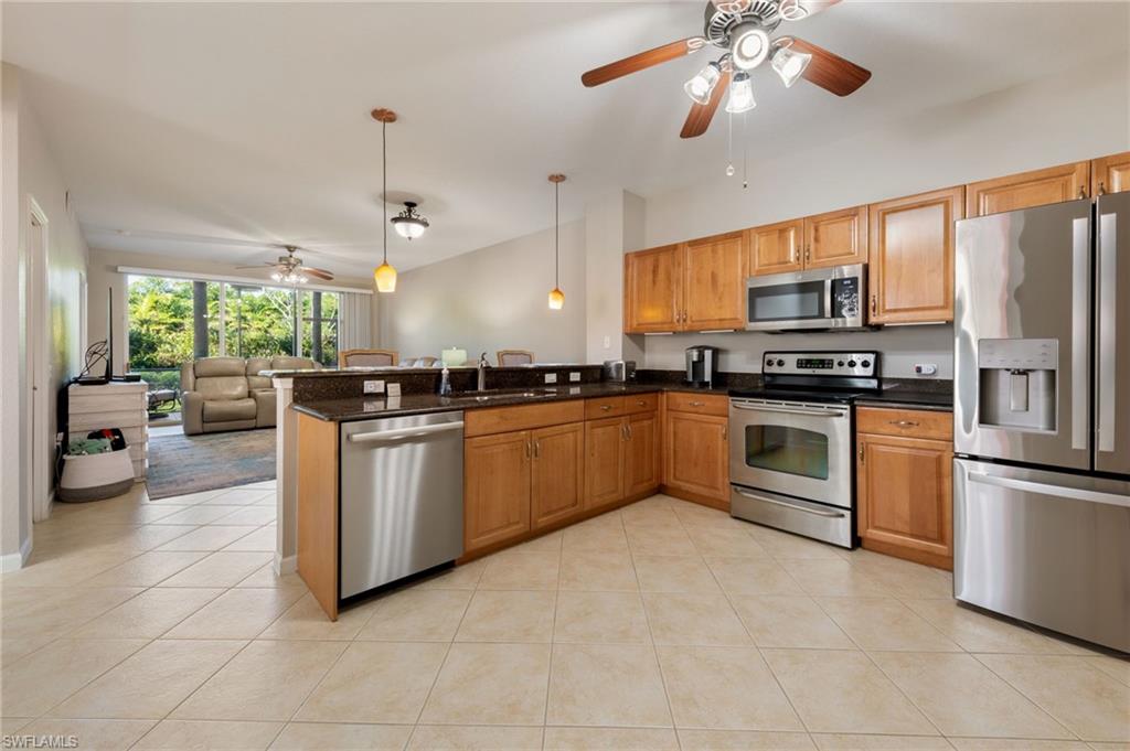 LOCATION, LOCATION, LOCATION! Centrally located with convenient access to I-75, 5 beaches, and has a resident entry just off Immokalee, this condominium puts an abundance of shopping, dining, and everyday conveniences within easy reach. Whether you're looking for a seasonal retreat or a full-time residence, this is an exceptional opportunity to enjoy an amenity-rich resort lifestyle in a wonderfully convenient location!

Enjoy the perfect combination of comfort, convenience, and resort-style living in this ideally located condominium! This home has 9 ft. ceilings, and these practical updates provide peace of mind, including a new HVAC system in 2021, (professionally serviced twice annually,), water heater 2021, dishwasher in 2023, new refrigerator in 2024, microwave in 2026. Cable and Internet are part of the community conveniences. Freshly painted interior 2023.The spacious kitchen features beautiful stainless steel appliances, abundant countertop space for meal preparation, and plenty of room to accommodate a movable island for additional workspace and versatility. Motion-activated lighting in the closets and pantry adds an extra touch of everyday convenience, while ceiling fans throughout are equipped with lights for added functionality. The main living area features attractive diagonal tile flooring, offering a timeless look that's easy to maintain. Enjoy outdoor living on the screened lanai with a bladeless lighted ceiling fan. Spend the cool mornings overlooking the waterway.

Step outside and discover an impressive array of community amenities designed for an active and social lifestyle! The clubhouse was extensively renovated in 2024. Whether you enjoy a round of golf, a friendly game of pickleball, tennis or bocce, or simply relaxing by the community pool, there's something for everyone. Additional amenities include a putting green, fitness center, billiards, clubhouse, on-site restaurant, bike and jogging paths, and convenient bicycle storage. Beautifully maintained sidewalks and streetlights make it easy to enjoy the neighborhood, while cable and internet services add to the community's appeal. 

This home is currently the competitively priced home in The Meadows.