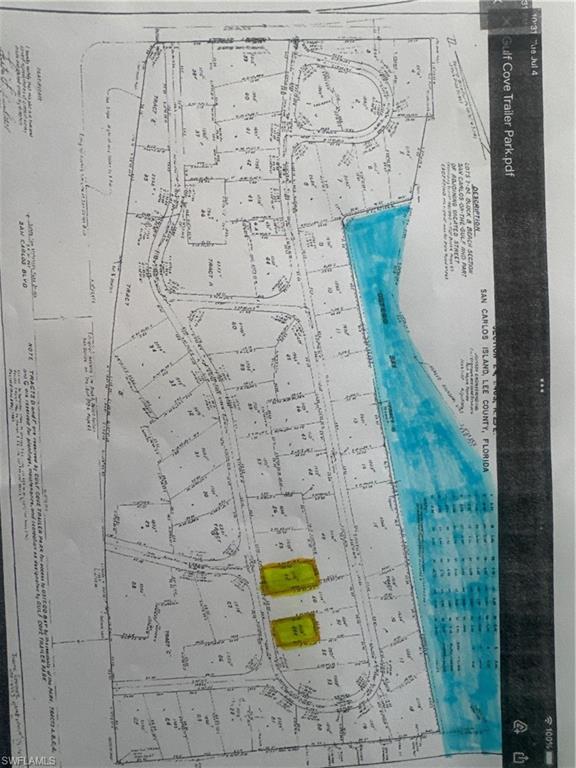 Location, Location, Location!  Just over the bridge and you are on Ft Myers Beach!  Easy access by water to the Gulf of Mexico!  Gulf Cove is a co-op community which means you own 1/60th of the park  This property comes with 2 lots.  54 & 54A.  It is a 55+ community.  You can be under 55 and purchase but only allowed to love on site for 30 days  Very low HOA fees at $850. a quarter.  New homes must be built to FEMA standards 8-10 feet above ground.  Water sewer and electric are available at each site.  There is a waiting list for a dock.  Once you have purchased you can put your name on the list.  They are working on a fee schedule for the docks but I believe they are talking about $1200.00 a year.  Very reasonable!!  Lot 54A and 51 could be purchased together to make a huge lot!