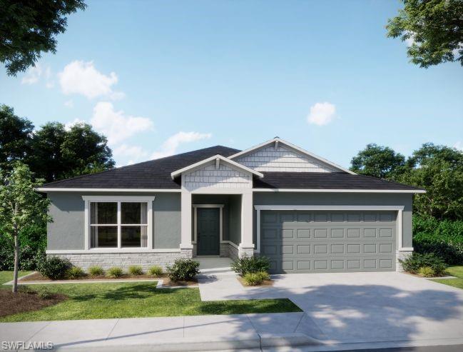 Discover this stunning 4-bedroom, 2-bathroom concrete block home designed with an inviting open-concept floor plan that seamlessly blends style and functionality. An added flex room offers endless possibilities — perfect for a home office, dining room, or playroom to fit your lifestyle.

Enjoy Florida living at its finest on your spacious 22x10 covered lanai, overlooking a serene canal backdrop that provides privacy and tranquility.

Inside, you'll find beautiful 36" upgraded cabinetry with soft-close doors and drawers, elegant granite countertops, and modern tile flooring throughout. Both bathrooms feature sleek tile showers, and all windows are outfitted with cordless blinds for a clean, finished look.

Additional features include a covered front porch with a stylish stone accent facade, a 2-car garage, and a full irrigation system to keep your lawn lush and green year-round. Best of all, this homesite is not located in a flood zone, offering peace of mind and added value.

Scheduled for completion in August, this home is the perfect blend of comfort, quality, and contemporary design, ready to welcome you home.

Don’t miss your chance to own this canal-front gem — schedule your private tour today!