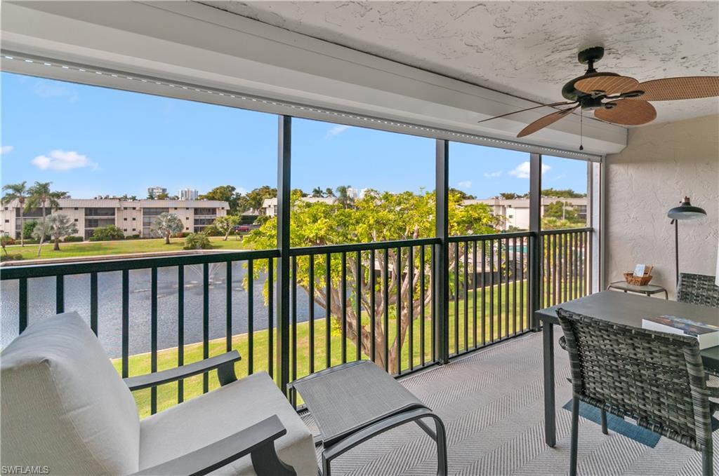 Welcome to Hidden Lake Villas in Park Shore. Great updated 3rd floor unit facing west with a lake view. Enjoy sunsets on the screened in lanai, just off the kitchen featuring stainless appliances. Large master bedroom with en suite bathroom and access to the lanai. This unit comes turnkey with modern quality furnishings! Laundry room has newer stackable washer and dryer, featuring a wine cooler and extra storage. Hurricane impact doors and windows. Electric storm shutter. Play tennis or pickleball? Hidden lakes has pickle ball and tennis on site along with a heated pool and fitness center. Less than one mile to the beach, Venetian Village and Waterside shopping and restaurants. All residents have access to Park Shore Beach Association offering a private beach, gated parking and facilities for an annual fee. No current assessments. Don't miss your opportunity to live in a wonderful community with an ideal location and lower HOA fees.