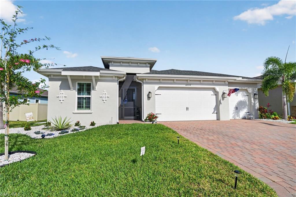 Rare opportunity to own in this sold-out community! With no new construction remaining, this exceptional home stands apart with its extensive upgrades, premium features, and thoughtful enhancements—offering a level of value that's difficult to replicate today.

This expansive 3-bedroom, 3.5-bath home with an additional flexible room—perfect as an office, den, or fourth bedroom—offers a seamless blend of luxury finishes and cutting-edge upgrades. One unique feature of this home is the highly sought-after Berrymore model — a floor plan that has since been discontinued by the builder. Known for its elevated design and thoughtful layout, the Berrymore offers more tray ceilings and additional bathrooms than many of the builder’s other models, creating a more spacious, luxurious, and functional living experience throughout the home.

From the moment you arrive, the extended 3-car garage with EV charger (installed 2023) sets the tone for convenience and forward-thinking living. Inside, the home opens to a bright, open-concept layout accented by elegant tiled flooring, impact-resistant windows and sliding glass doors, and a smart home thermostat paired with a full ADT security system for peace of mind.

The heart of the home is a beautifully appointed kitchen featuring granite countertops, stainless steel LG  appliances with smart functionality, an induction stove, convection oven, walk-in pantry, and striking upper and lower cabinet lighting. A reverse osmosis system ensures pristine water quality, along with the whole house water softener system elevating both cooking and everyday living.

The primary suite serves as a private retreat, complete with custom closet organization and a luxurious soaking tub designed for relaxation. Each additional bedroom is generously sized, while the extra flex space provides versatility to suit your lifestyle.

Step outside to your personal oasis—an inviting heated pool (installed 2022) framed by a stunning picture window cage that maximizes unobstructed water and sunset views. A dedicated, air-conditioned half bath for pool use adds an extra level of comfort for entertaining guests.

This home is built with efficiency and resilience in mind, enjoy the benefits of FULLY OWNED Solar Panels with NO LEASE, NO LOAN and NO BALANCE to ASSUME installed in 2023, a comprehensive back-up battery system capable of powering the home (excluding pool, washer, and dryer), a newly installed HVAC system (2024), and ridge vents added with the NEW roof in 2023. Even the garage is climate-controlled with a mini-split AC system.

Power blinds on the sliding glass doors provide effortless indoor-outdoor living, while every detail has been curated to enhance both style and functionality. With serene water and sunset views and a long list of premium upgrades, this home offers a rare opportunity to enjoy elevated Florida living in one of North Fort Myers’ most desirable communities.