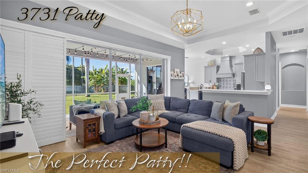 THE PERFECT PATTY!! Rightfully named, not just for being on Patty Court, but for being gorgeous, and sandwiched just 1 mile between the area's most popular beaches and all the shopping, dining and entertainment you could ask for! Highlighting this PERFECT PATTY is a drop your jaw, gorgeous, top to bottom, whole-house remodel that looks straight out of a magazine featuring: LVP flooring throughout and chic patterned tile in the bathrooms; COMPLETE KITCHEN REMODEL with new shaker style cabinets, custom vent hood, farm sink, quartz countertops, BRAND NEW FRIDGE AND STOVE 2026, 2025 DISHWASHER, and artsy tile backsplash; spacious master suite with fully upgraded en-suite featuring double sink vanity, free standing soaking tub and glorious walk in shower; two large guest bedrooms, fully upgraded guest bathroom with walk-in-shower, large den/office/4th bedroom with bay window, additional sitting room, soaring tall ceilings, tray ceilings, crown molding, designer fans and light fixtures throughout, 8 FOOT INTERIOR DOORS, fully finished laundry room with tub sink and cabinets, large windows and glass sliding doors galore, sunny southern rear exposure making for plenty of natural light, fresh interior paint, 2025 AIR CONDITIONER, NEGOTIABLE FURNISHINGS and so much more!! Outside enjoy double front entry doors, an oversized brick paver driveway with lots of parking, amazing curb appeal, modern exterior paint scheme with light color body and contrasting black tile roof, fresh and tidy landscaping, IRRIGATION SYSTEM ON WELL, large covered and screened lanai with string lighting, FULLY FENCED backyard and so much more! This home is perfectly located just a mile-ish to white sand, turquoise water beaches and a similar distance to the area's best shopping, dining, entertainment and all that SW Florida has to offer! Call for your private showing!