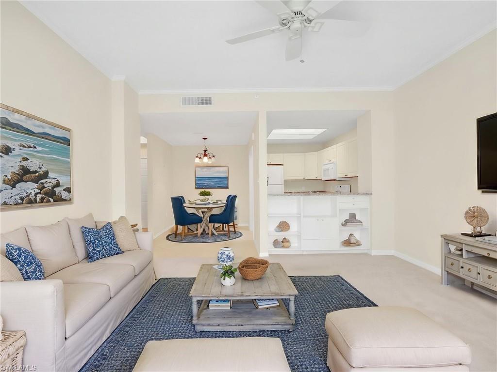 One or more photo(s) has been virtually staged, AI generated or rendered.  Enjoy a vibrant, maintenance-free lifestyle in the highly sought-after Arbor Trace community, one of North Naples’ leading active adult destinations. This charming 1-bedroom, 1-bath residence offers a warm and comfortable layout designed for easy everyday living. The spacious enclosed lanai seamlessly extends the interior living area, creating the perfect space to relax with your morning coffee, entertain guests, or simply unwind while taking in the peaceful surroundings. Arbor Trace is a premier 55+ community offering deeded condominium ownership with 100% equity and no financial or medical requirements. Residents enjoy a maintenance-free lifestyle with all utilities included in your monthly condo fee: water, electric (excluding tower), sewer, trash removal, recycling, pest control, and cable TV/Wi-Fi for all individual units. The monthly club fee includes amenities such as a resort-style heated pool, fitness center, tennis/pickleball courts, bocce courts, a golf putting green, two libraries, curated social events, and a meal plan. Benefit from comprehensive support services such as 24-hour medical monitoring, transportation to medical appointments, shopping, and group outings. Enjoy peace of mind with on-site assisted living if you need it.