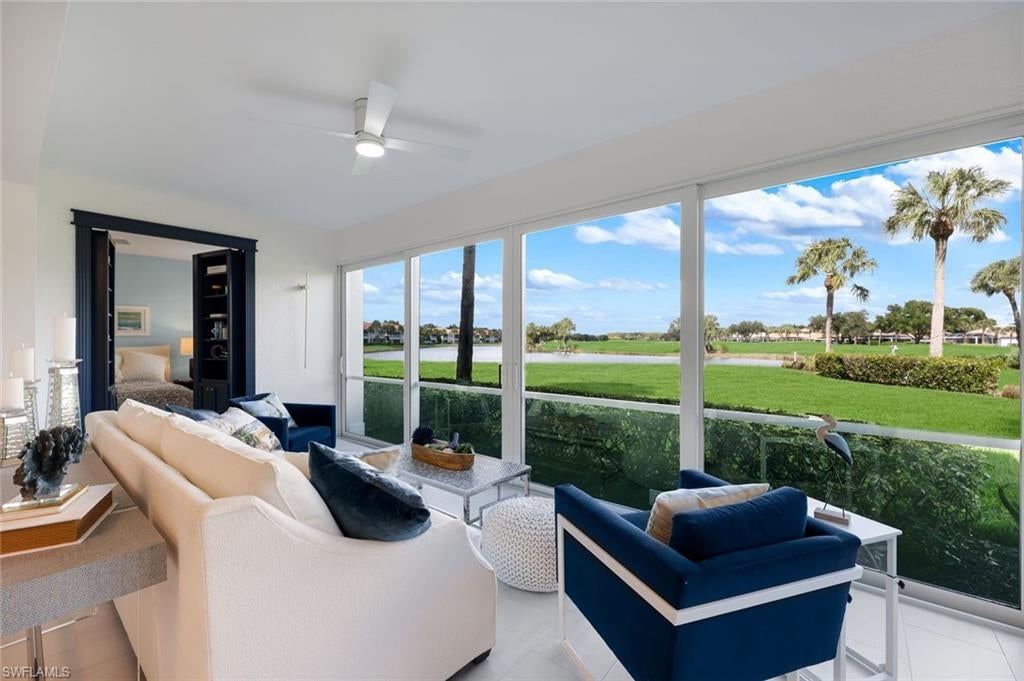 Stunning, fully updated 2-bedroom, 2-bath residence with a den, situated on a desirable corner lot with arguably one of Morningside’s best views, overlooking the 13th green. The sliders have been removed and the living area extended, adding approximately 200 square feet giving you over 1800 Sq Ft under-air space. The home has not been occupied since the renovations were completed.
The extensive updates include new flooring; kitchen countertops, cabinetry, sink, disposal, lighting, and refrigerator; hurricane-impact windows and sliders; window treatments; HVAC; washer and dryer; TVs; and custom built-in closets. Both bathrooms have been completely renovated with new countertops, cabinetry, showers, and toilets. The residence has been freshly painted, and the garage floor refinished. A distinctive hidden bookcase door leads to the primary suite. All new furnishings (except the couch). See supplements for a complete list of improvements. Morningside neighborhood pool is conveniently located just down the street.

Shadow Wood offers an exceptional array of amenities, including two golf courses, a fitness center, spa, tennis, bocce, and pickleball, including indoor courts and much much more !!! beach and country club require separate application and extra fee.