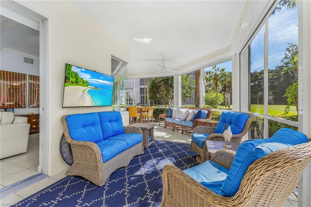 Live where everyone wants to be.....here is your exceptional opportunity to experience the grand lifestyle in Avalon, one of the most sought after communities in Grandezza Country Club. This tastefully designed 1st floor coach home offers an inviting open floor plan that blends comfort, charm, and effortless living. From the moment you enter through the private gated entrance, you feel the spaciousness of this beautifully maintained residence featuring 3 bedrooms, 2.5 bathrooms, and a 2 car garage with epoxy flooring. The home includes numerous updates such as crown molding, new flooring, freshly painted, updated kitchen stainless steel appliances and newer A/C and water heater (2025) for maintenance-free peace of mind. The primary suite is thoughtfully positioned for privacy and offers dual sinks, a separate soaking tub and shower, and 2 walk-in closets. The popular oversized wraparound screened lanai showcases golf course views, creating the perfect setting for entertaining or quiet relaxation. The open-concept layout flows seamlessly through the living and dining areas, making this move-in ready coach home ideal for year-round or seasonal living. Located steps away from the Avalon community pool/clubhouse as well as walking distance to the Grandezza Clubhouse with cabana, Olympic size pool, wellness/fitness center, pro shop and casual/fine dining. Grandezza also features Championship 18-hole golf course, lighted tennis courts, and a host of many amenities and social activities. Grandezza is located minutes from I-75, SWFL International Airport, shopping, restaurants and FGCU, making it one of Estero's prime communities.