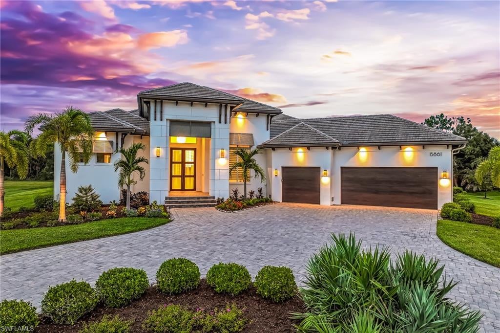 EXCEPTIONAL HARBOURSIDE CUSTOM HOME ON NEARLY ONE ACRE IN DEVONWOOD ESTATES. Experience a level of privacy, craftsmanship, and sophistication rarely found in the heart of South Fort Myers. Built by Harbourside Custom Homes, this remarkable residence is situated on an expansive homesite within prestigious Devonwood Estates, offering the space and serenity of estate living while remaining just minutes from the best of Southwest Florida.

Designed for those who appreciate quality and understated elegance, this residence offers 4 bedrooms, 4 full baths, 2 half baths, and a private study, all thoughtfully arranged within a custom floor plan created for both luxurious everyday living and effortless entertaining.

Step inside and immediately notice the architectural details that distinguish this home. Soaring ceilings, expansive living spaces, designer finishes, and striking wood-look beams in the great room and primary suite create a sophisticated yet inviting atmosphere. Large openings and an open-concept design seamlessly connect the kitchen, living areas, and outdoor entertaining spaces.

The chef-inspired kitchen serves as the centerpiece of the home, showcasing premium Thermador appliances, upgraded countertops, custom cabinetry, and generous prep and entertaining space. Every element has been selected to complement the home’s clean architectural design while delivering the functionality expected in a luxury custom residence.

The primary suite offers a private retreat with beautiful architectural detailing and an atmosphere designed for relaxation. Generously sized guest suites provide privacy and comfort for family and visitors, while the dedicated study creates an ideal space for a home office or private den.

Beyond the interior, discover the lifestyle Southwest Florida is famous for. The expansive outdoor living area features a heated saltwater pool and spa, covered entertaining areas, and a fully equipped outdoor kitchen, creating your own private resort just steps from the living room. The nearly one-acre homesite provides exceptional privacy, room to breathe, and a sense of scale increasingly difficult to find in Fort Myers.

Behind the gates, Devonwood Estates offers an extraordinary combination of privacy, acreage, boating access, and recreation. Residents enjoy a private community boat ramp with Gulf access for smaller vessels, along with community storage opportunities for boats, trailers, and RVs. Tennis, pickleball, and basketball courts further complement the active Florida lifestyle.

Perfectly positioned in South Fort Myers, Devonwood provides convenient access to Gulf beaches, boating, exceptional dining, shopping, entertainment, and everything that makes Southwest Florida one of the country’s most desirable destinations.
Nearly an acre. Custom Harbourside craftsmanship. Resort style outdoor living. Gated privacy. An exceptional Devonwood address.