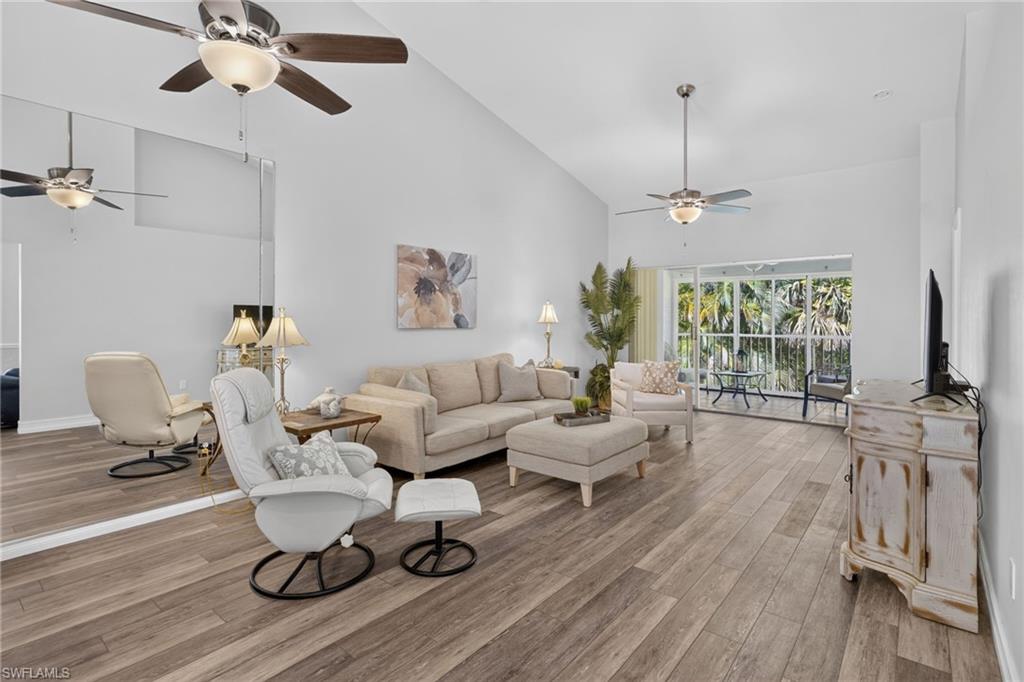 2 BEDROOMS + DEN, BUNDLED GOLF & LOW ASSOCIATION FEES IN THE HEART OF ESTERO! Discover exceptional value in The Villages at Country Creek, where you can enjoy the bundled golf lifestyle. This home offers the flexible floor plan buyers are looking for, including the sought after end unit with den, which brings flexibility to that space as well as lots of extra light! Inside find vaulted ceilings, luxury vinyl flooring, along with a kitchen featuring white cabinetry, granite countertops, newer dishwasher and fridge, and updated lighting and plumbing fixtures. The spacious primary suite offers a walk-in closet and updated dual vanities with granite countertops, while the guest bath also features an updated vanity. Relax on your lanai featuring all-weather sliding panels that can convert your open-air screen room into a protected, multi-season space that blocks rain, wind, and pollen! Start off your day by enjoying a cup of coffee overlooking the peaceful preserve, where lush landscaping and the sounds of nature create your own tranquil Florida retreat. Covered parking, additional storage and a community pool just steps away add even more convenience to this home. Country Creek delivers an incredible Southwest Florida lifestyle with a well-maintained and challenging executive golf course, Tru-Har tennis courts,  fitness center, walking trails and FIVE community pools.  Country Creek is excited for the Clubhouse renovation project that is set to be complete by year end! And when you're ready to venture out, you're just minutes from Coconut Point, Miromar Outlets, dining, Gulf beaches and Southwest Florida International Airport. If you've been searching for a golf community where lifestyle and value come together, this is one you won't want to miss. Come grab your Piece of Paradise and be ready for season!