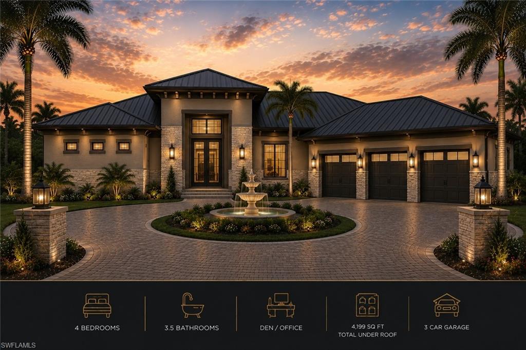 COASTAL BREEZE | CUSTOM CONTRACTORS

Experience the Coastal Breeze, a beautifully designed Florida home created for sophisticated living, entertaining and enjoying the Southwest Florida lifestyle. Builder offers 35 years of custom-home building experience in SW Florida. Building on your lot or ours, we can start with a blank sheet of paper and design the right home around your property, maximizing your lot and creating the spaces you need. Or, modify one of our already designed and built homes to accommodate your lifestyle.

This impressive single-story residence offers 4 bedrooms, 3.5 baths, a 3-car garage and approximately 2,891 square feet of living space, with 4,199 square feet under roof. The open-concept floor plan brings the kitchen, dining and great room together for everyday living and entertaining. A spectacular oversized kitchen island provides abundant workspace and seating, while expansive glass doors connect the interior living spaces to the outdoor living area.

The private owner's suite offers a luxurious retreat with a beautifully appointed bath and generous walk-in closets. Additional bedrooms provide comfortable accommodations for family and guests, while the dedicated office/den offers an ideal space for working from home.

The true centerpiece of this home is the expansive Florida outdoor living area. The covered lanai features an outdoor kitchen, bar seating, dining area and comfortable lounge space, creating an incredible extension of the home's living area. Beyond the lanai, a resort-style pool and spa are enhanced by spillway waterfalls, fire features and tropical landscaping, creating the perfect setting for entertaining friends or enjoying a peaceful Southwest Florida evening.

The Coastal Breeze is more than a floor plan—it is a starting point for creating a home that fits the way you live.

Have your own lot? Let us design around it. Need a lot? We can help. Love this plan but want changes? We can modify it.

Call today to schedule your NO-OBLIGATION showroom consultation and discover what Builder can create for you.