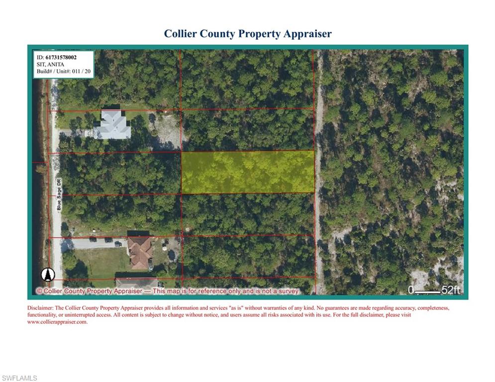 This ½ acre residential lot is to be sold with four contiguous ½ acre lots providing a great opportunity for your own private 2.5 acre retreat and only minutes to the beautiful Naples downtown and beaches. Just around the corner from the super exclusive Hideout Golf Club. Right behind on the east side is the beautiful Conservation Collier Nancy Payton Preserve with its magnificent trails. Two adjacent ½ acre lots at the same price and terms (ML #226036589 & #226036592). The two lots behind on the west side front directly on Blue Sage Dr (ML #226036583 & ML #226036691) for a once in a lifetime opportunity to have your own 2.5 acre homestead preserve for a total price of only $615,000.