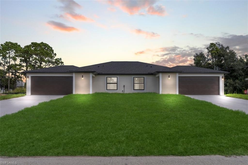 Brand-new construction duplex in Lehigh Acres! Built with exceptional attention to detail and high-quality finishes throughout, this impressive property truly stands out from the rest. Each spacious unit features 3 bedrooms, 2 bathrooms, a private 2-car garage, and a bright, open-concept layout filled with natural light. Impact-resistant windows and doors provide added peace of mind, while the modern design and quality craftsmanship make this property an exceptional opportunity for both investors and owner-occupants. Ideally located near Gunnery Road and SR-82, with convenient access to I-75, shopping, dining, schools, and everything Southwest Florida has to offer. Whether you're looking to expand your investment portfolio or live in one unit while generating rental income from the other, this duplex is a must-see. Don't miss this outstanding opportunity!