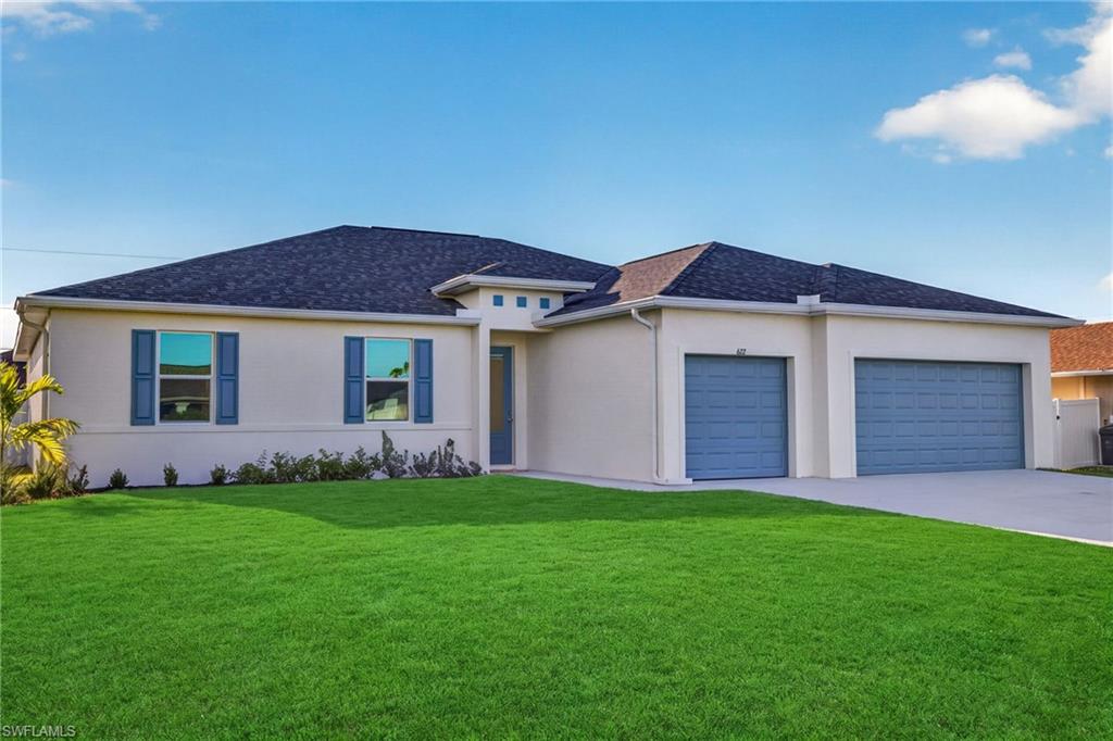 $18,000 Builder Paid Closing Cost!!! THE BLUEWATER COVE POOL HOME IS READY! Bright, open, and filled with natural light, this brand-new Cape Coral pool home delivers the space, flexibility, and Florida lifestyle buyers are looking for.

Featuring 4 bedrooms, 3 full bathrooms, DUAL PRIMARY SUITES, a convenient POOL BATH, and a spacious 3-CAR GARAGE, the Bluewater Cove is designed for the way you live. Whether accommodating multigenerational living, hosting guests, working from home, or simply wanting extra privacy and space, this thoughtfully designed floor plan checks the boxes.

Inside, enjoy quartz countertops, beautiful wood-look tile, impact-resistant windows and sliders, and an impressive collection of upgrades throughout. The oversized WALK-IN PANTRY is a standout feature, delivering the storage and functionality every great kitchen needs.

Then step outside to your PRIVATE POOL and expansive patio—your own Florida retreat for morning swims, relaxing afternoons, weekend entertaining, and evenings with family and friends.

A one-year workmanship and ten-year structural warranty are included for added peace of mind. One or more photos may be virtually staged. This is the Bluewater Cove floor plan.