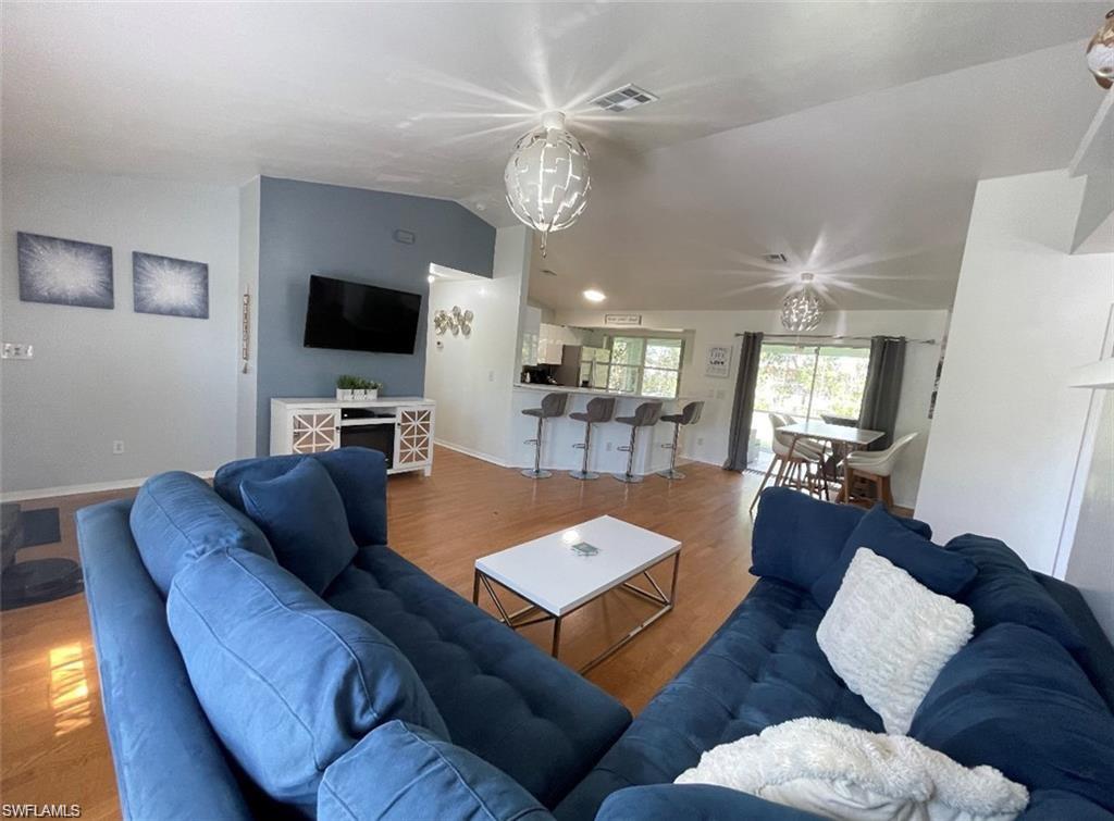 Come home to a quiet, tucked-away family neighborhood on a huge corner lot with no HOA and no restrictions, so you can bring the boat or RV! This modern, cozy 3-bedroom, 2-bath single-family home is fully furnished and equipped.
Inside and out, it is set up for the Florida lifestyle: a screened-in patio, wooden deck, BBQ, and a large backyard, plus a washer and dryer in the home. Parking is easy with a two-car garage, driveway, and street parking. Shopping, grocery stores, restaurants, and parks are about a 20-minute drive, RSW and downtown Fort Myers are 15 minutes away, JetBlue Park is 10 minutes, Topgolf is 8 minutes, and Sanibel and Fort Myers Beach are about 30 minutes. Available December 1st for an annual lease, with monthly considered.