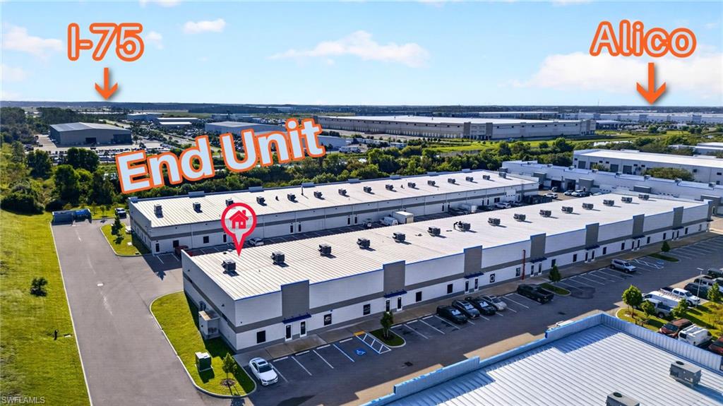 END UNIT WITH LARGE SIDE WINDOW AVAILABLE IMMEDIATELY |  2,000 SQ. Ft. FULLY AIR CONDITONED SPACE | 14X12 OVERHEAD DOOR|  MINUTES FROM I-75 FROM | EXCELLENT LOCATION IN THE ALICO COORIDOR | 200 AMP 3 PHASE ELECTRICAL | IMPACT WINDOWS & DOORS | FRONT OFFICE SPACE PARTITIONED OFF (CAN BE REMOVED IF PREFERRED) | ADA COMPLIANT BATHROOM | FIRE ALARM & SPRINKLER SYTEM | HIGH SLOPED CIELING FROM 17FT TO 23FT. Versatile space ideal for contractors, HVAC, plumbing, electrical, automotive, e-commerce, distribution, light manufacturing, service business, medical suppliers, warehouse users, and showroom/warehouse operation. Super clean and new Commercial park with excellent care and access. Excellent and attentive Landlord. Rare opportunity for a highly desirable end unit!! Call Today.