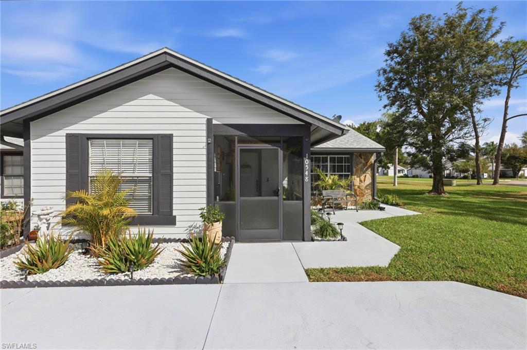HIGHLY SOUGHT AFTER CORNER, END UNIT VILLA. THIS CHARMING COMMUNITY OF BEACON SQUARE with private amenities such as Pool w/gathering space & Shuffleboard in a park like setting. This Two Bedroom unit has 2 full, renovated bathrooms and a Screened Lanai/Patio area. New A/C and new ductwork. Both bathrooms were completely remodeled a year ago.! Kitchen has new appliances, white cabinetry with Granite countertops. Villa also has an indoor laundry area with space for side by side washer/dryer & storage shelving. Primary bedroom is very spacious & bright and has a fabulous walk in closet. Guest bedroom is also good size. Beacon Square association boasts they haven't had an assessment in almost 30 years, has reserves, and still well maintains the buildings exterior, roofs, exterior insurance, pressure washing, painting, landscaping, exterior pest control, etc with a reasonable maintenance/HOA fee.
Whether you're looking for a seasonal retreat or a low-maintenance year-round home, this villa is a fantastic opportunity to enjoy the relaxed Southwest Florida lifestyle. In the heart of Lehigh Acres. Close to shopping, dining, and hospitals. Convenient access to I-75, RSW, and FGCU.