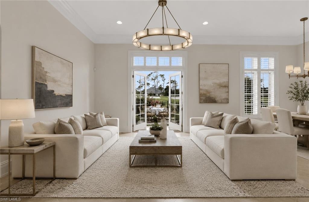 Perfectly positioned within the sought-after Avila neighborhood of Grey Oaks Country Club, this Landmark-built courtyard residence offers a true front-row center seat to the home hole of the Pine Course—an exceptional vantage point for the avid golf enthusiast. Overlooking the iconic 18th hole, with a private garden terrace facing the Club, the setting captures both the energy of the course and the tranquility of a quiet interior enclave.
Built in 2000 and encompassing over 2,500 square feet under air, the residence is thoughtfully designed around a private courtyard pool, creating a seamless connection between indoor and outdoor living. Neutral tile flooring, high ceilings, and generous moldings establish a timeless aesthetic, while natural light fills the home and frames sweeping views of the finishing hole, Clubhouse, and lush surroundings.
The living room offers an elegant yet comfortable gathering space, with expansive views directly down the 18th fairway and toward the green—an ever-changing backdrop that defines the home. The dining room is equally impressive, designed for entertaining with beautiful sightlines to the course and Club. A charming dinette with built-in banquette provides a relaxed setting overlooking the courtyard pool and garden.
The kitchen is well-appointed with custom cabinetry, abundant storage, and a functional layout suited for both everyday living and hosting.
The primary suite is privately situated and enjoys dual perspectives—overlooking the courtyard pool as well as the 18th hole and Clubhouse beyond. French doors open directly to the courtyard, enhancing the indoor-outdoor lifestyle. The bath offers dual vanities, a soaking tub, and a separate shower, creating a comfortable retreat.
A separate guest cabana suite provides exceptional privacy, complete with its own courtyard entrance, walk-in closet, and kitchenette—ideal for hosting visiting guests. An additional guest suite also opens to the courtyard, offering a cohesive and inviting layout.
Outdoor living is central to the experience. The screened lanai with pool and spa provides a private space for relaxation, while the garden terrace overlooking the 18th hole offers a rare opportunity to enjoy the excitement of play, stunning sunsets, and the beauty of the course from your own home.
Additional features include a new roof (2021), updated mechanical systems, and a two-car garage with dedicated golf cart space—perfect for embracing the Grey Oaks golf lifestyle.
Grey Oaks is one of Naples’ most prestigious private golf communities, offering three championship golf courses, two clubhouses, and multiple dining venues. Residents enjoy a 30,000-square-foot Wellness Center with spa services, tennis, pickleball, bocce, and a vibrant social calendar. Ideally located near downtown Naples, the Gulf’s white-sand beaches, and exceptional shopping and dining, Grey Oaks delivers a lifestyle defined by ease, connection, and understated luxury.