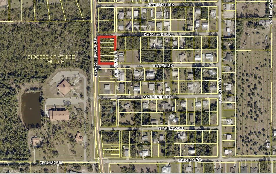 1.8 miles north of Pine Island Rd, across from 40+ acre Diocese of Venice church and just north of Pelletier Rickert Physical Therapy. Assemblage of ten 25'X155' lots, creating a whole block between Trout Rd and Kingfish Rd on Stringfellow Rd with rear access from Redfish Ln, totaling 0.89 acres with 250’ frontage on Stringfellow Rd in Bokeelia of Pine Island. Zoned C-1, which allows variety of Commercial as well as Residential Ues.

STRAPS:
12212 Stringfellow Rd=16-44-22-02-00000.049B;
12208 Stringfellow Rd=16-44-22-02-00000.050B;
12204 Stringfellow Rd=16-44-22-02-00000.051B
12200 Stringfellow Rd=16-44-22-02-00000.052B;
12196 Stringfellow Rd=16-44-22-02-00000.053B;
12192 Stringfellow Rd=16-44-22-02-00000.054B;
12188 Stringfellow Rd=16-44-22-02-00000.055B;
12184 Stringfellow Rd=16-44-22-02-00000.056B;
12182 Stringfellow Rd=16-44-22-02-00000.057B;
12180 Stringfellow Rd=16-44-22-02-00000.058B;