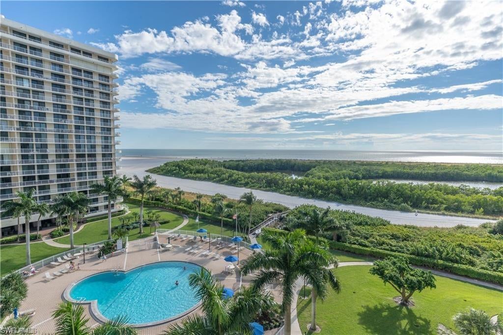 Beachfront condo with 2 bedrooms and 2 bathroom. Spectacular view of the Gulf of Mexico, Beach, and pool from this 8th floor unit. Hurricane impact glass and doors. Tile flooring throughout the condo. Updated bathrooms and kitchen. Stainless Steel appliances. Tastefully furnished and being sold turnkey. Building common areas and hallways have just been remodeled. Amenities include, beach access, heated pool, picnic area, barbeque grills, gated entry, covered parking area, tennis courts, pickleball, kayak storage, Boat slip leases, exercise room, onsite manager, and weekly rental income opportunities.