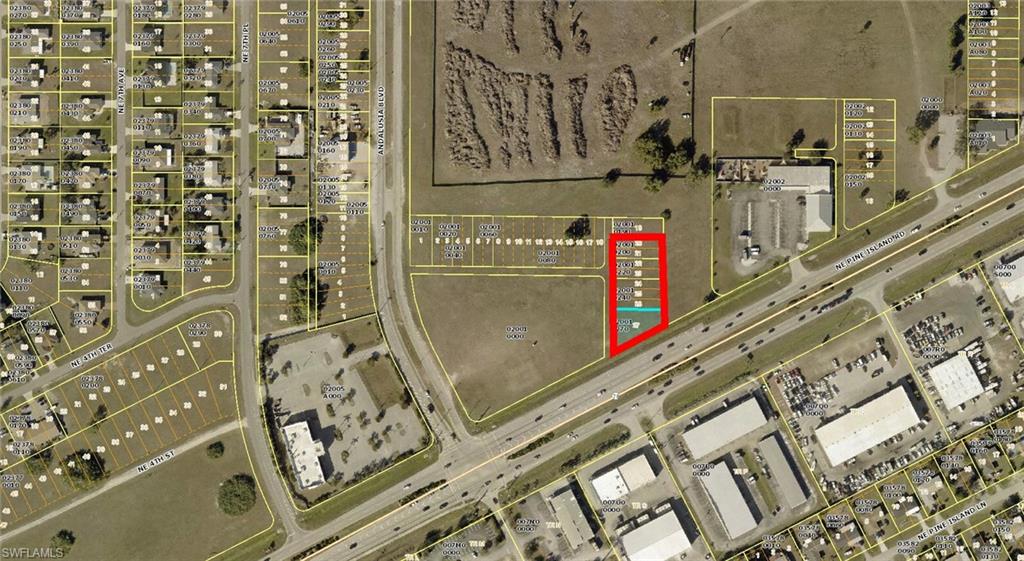 Pine Island Road is one of the corridor's fastest-growing commercial arteries, with new retail, service, and mixed-use development pushing traffic counts and visibility higher year over year. Block 2001 includes Lots 20-27 all combined into one parcel totaling 31,184 sq ft. The parcel is bordered by city-owned land designated as a public parking lot, offering a rare opportunity to effectively extend a project's usable footprint without acquiring additional acreage. This can ease on-site parking requirements and support a larger building envelope than the lot size alone would typically allow — a meaningful advantage for retail, restaurant, or mixed-use concepts where parking ratios often limit density. City water is already in place.