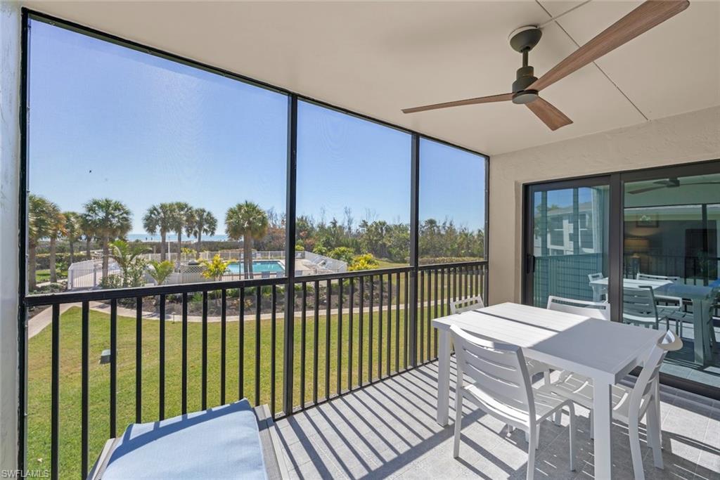 Newly remodeled and offered with all-new furnishings, this 2-bedroom, 2-bath corner condo is located in Sandpiper Beach, an intimate 27-unit beachfront community on Sanibel Island. Positioned on the first elevated floor, the condo offers views of the beach, community pool, and surrounding greenery, with both a balcony and screened porch to enjoy the coastal setting.

The kitchen features bar seating and connects comfortably with the living and dining areas, while the corner-unit location brings in natural light. A stackable washer and dryer, assigned covered parking, and a large exterior storage closet provide practical conveniences for everyday island living, from beach days to exploring Sanibel by bicycle.

Weekly rentals are permitted with a 7-day minimum and up to 52 leases per year, offering flexibility for owners who want a personal island getaway with the option to rent when not in use. Whether you're looking for a beachfront condo to enjoy yourself or a vacation rental property, Sandpiper Beach offers a combination of recent updates, new furnishings, and a beachfront Sanibel location that is increasingly central to the island ownership experience.