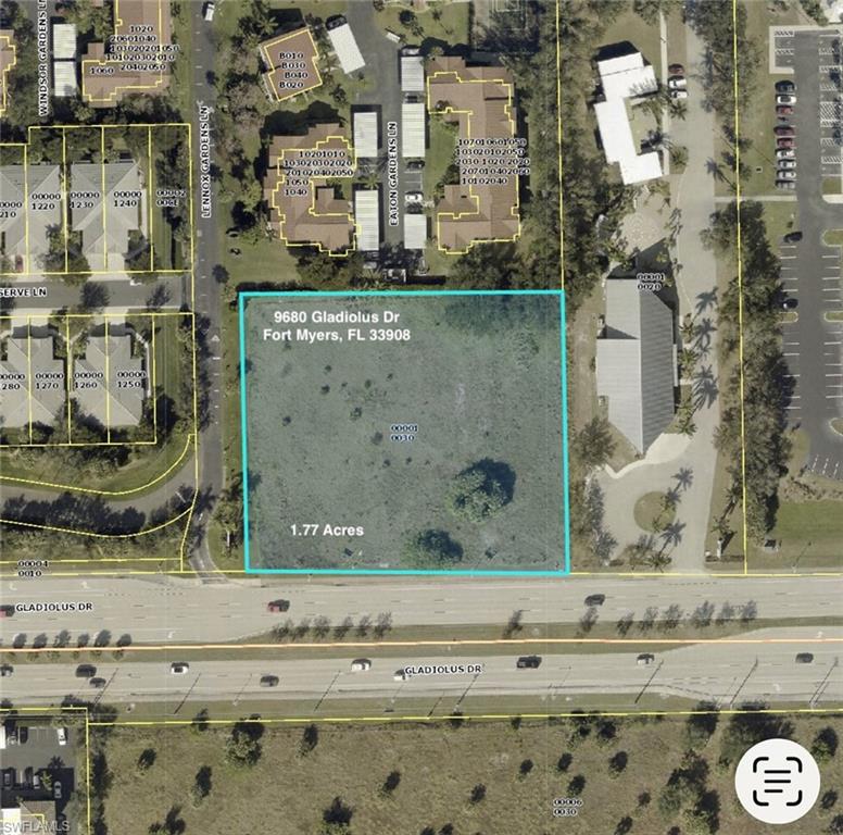 1.77+- Acres of Commercial land available Zoned CS-1.  Near the intersection of Bass Rd and Gladiolus Dr with paved road access, central utilities, and proximity to a multiple retail locations, office spaces, and service-based establishments. The lot is flat, mostly cleared. Property is near Golisano Children’s Hospital, Health Park Hospital, multiple medical facilities, medical offices, shopping centers, and residential communities.