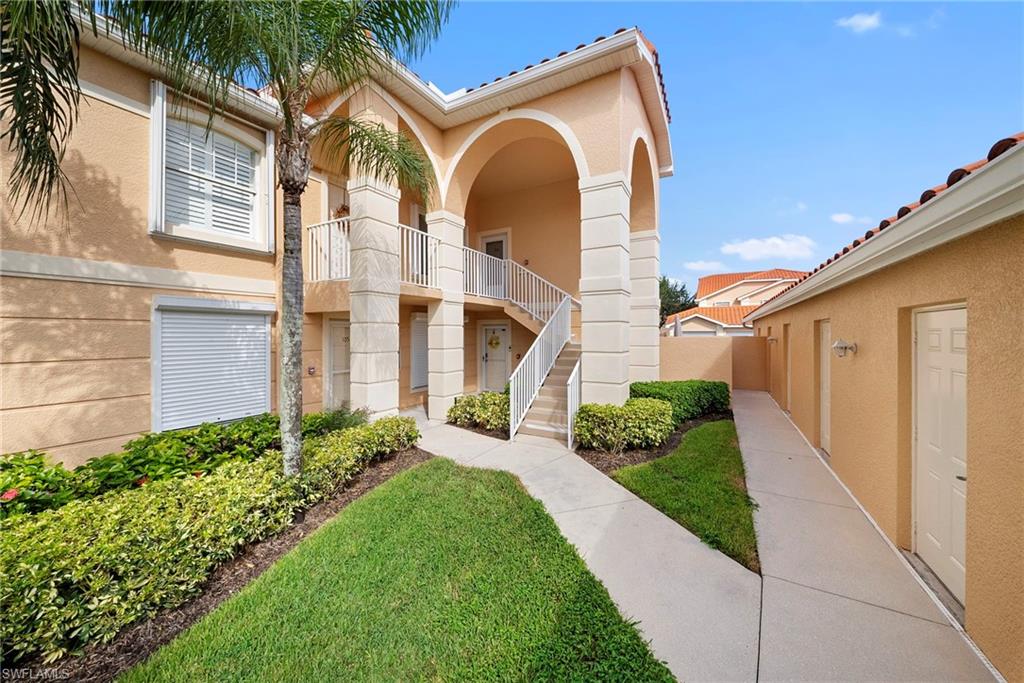Enjoy peaceful lake and golf course views from this beautifully updated 2-bedroom, 2-bathroom condo in Bermuda Links at Bonita Fairways. Vaulted ceilings and tile flooring throughout create a spacious, light-filled atmosphere, while numerous recent improvements provide added value and peace of mind, including a new A/C (2024), hot water heater (2024), exterior paint (2024), roof (2023), and accordion hurricane shutters on all windows and the lanai. The inviting kitchen features quartz countertops, stainless steel appliances (2023), soft-close cabinetry, a spacious pantry with shelving, and stylish custom lighting that continues into the dining area. Plantation shutters, an interior sprinkler system, and thoughtful updates throughout add to the home's appeal. The generous primary suite includes a walk-in closet and an updated en-suite bath with dual sinks and a walk-in shower. Unwind on the screened lanai while enjoying tranquil water and golf course views, or take advantage of the community's outstanding amenities, including tennis, shuffleboard, bocce, and an affordable 18-hole pay-as-you-play golf course. A detached one-car garage and low-maintenance living, with exterior maintenance taken care of for you, make everyday living easy. Conveniently located just minutes from Southwest Florida's beautiful beaches, popular restaurants, and premier shopping, this move-in-ready condo offers the ideal combination of modern updates, relaxed surroundings, and the best of the Southwest Florida lifestyle.