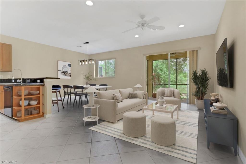 Peaceful water views, open greenery, and no direct rear neighbors set this 3-bedroom, 3-bathroom townhome in the gated Copper Oaks community apart. The natural backdrop behind the home creates a genuine sense of privacy that makes the outdoor space feel like its own sanctuary, and the screened lanai looks out over water and mature trees with a wide, expansive view that stands out. A brand new AC (2025) offers immediate peace of mind in this well-maintained home. Inside, the open-concept main level is designed for both comfort and functionality, featuring large-format diagonal tile. The kitchen offers a breakfast bar that flows easily into the living and dining areas, making everyday living and entertaining feel effortless. Sliding glass doors connect seamlessly to the lanai, bringing in natural light and keeping the focus on the view. Upstairs, the bedrooms are generously sized, led by a primary suite featuring a tray ceiling and a spacious, retreat-like feel. An attached 1-car garage adds everyday convenience. Copper Oaks residents enjoy two community pools, a fitness center, basketball court, and playground. The central Estero location places you just minutes from Southwest Florida International Airport (RSW), Miromar Outlets, Coconut Point, Gulf Coast Town Center, and Florida Gulf Coast University, with Gulf beaches a short drive west. One or more photo(s) has been virtually staged, AI generated or rendered.