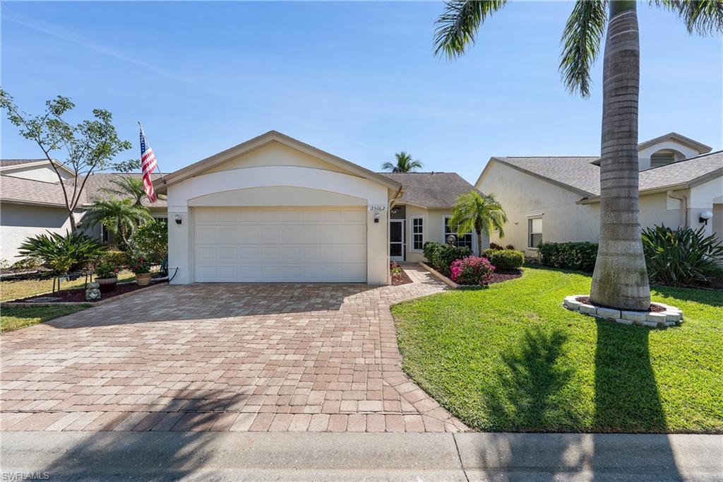 Don't wait another second to see this impeccably maintained detached villa in the Greens at Bonita Springs! This open floor plan offers 3 spacious bedrooms, 2 full baths, wide open kitchen and great room, WHOLE HOME IMPACT RESISTANT WINDOWS, and is one of the only homes on Golf Lake Circle with a FINISHED ENCLOSED LANAI with new plank flooring - with Eastern rear exposure, this is a great spot to enjoy your morning cup of coffee while enjoying the morning sunlight. The bonus (and one of the only) outdoor extended paver patio is perfect for days spent outdoors lounging in the sun and nights spent grilling or enjoying time around a fire pit under the stars. Screened in entry with decorative glass front door opens up to vaulted ceilings, providing an abundance of natural light, a large kitchen with NEW REFRIGERATOR (2024), microwave (2022), and dishwasher (2020), breakfast nook and bar, granite countertops, stainless steel appliances and pantry. Open dining and great room features new carpet and ample space to relax or entertain, with oversized glass sliders which open to the Florida room, adding extra indoor living space. Split floor plan boasts a spacious guest bedrooms, one of which makes a great den/office as well with full bath between. Light and bright Primary bedroom with vaulted ceilings and additional door to access the Florida room. Updated Primary bath, includes new floors and an exquisitely redone walk-in shower, as well a large walk in closet. Two car garage with custom cabinets and flooring. Washer and dryer are conveniently located in residence. NEW HVAC SYSTEM (2024). LOW HOA FEES cover all the essentials as well as a community pool - another reason this community is a hidden gem! Located in the heart of Bonita Springs, while still maintaining a private, suburban feel, you'll find easy access to Fort Myers and Naples via I-75, US41, Imperial Parkway, and Old 41. Minutes from SW Florida International Airport, Coconut Point Mall, SWFL beaches, golf clubs, pickleball parks, local schools, as well as the convenience of an abundance of renowned shopping and dining all around. Now is the perfect time to take a look and call this unique home your own! Schedule your showing today.