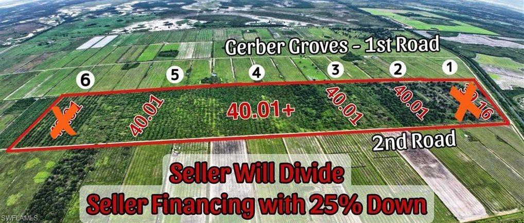 SELLER FINANCING WITH 25% DOWN! This 160 acres of prime farmland is located in Hendry County’s Gerber Groves Water District. Seller will consider dividing, but prefers to sell tracts in 40 acre tracts or more. These parcels all face north (rear - south) with a canal running directly behind the south end. Gerber Groves Water District collects fees with property taxes and these fees go towards maintaining the farming community: roads, canals and water district pumps. Gerber Groves properties benefit from being part of the Gerber Groves Water Control Drainage District with water usage and drainage in place for all Gerber Grove land owners as part of the district’s South Florida Water Management District agricultural subdivision permit. Taxes are paid with property taxes on annual basis. Gerber Groves is located south of LaBelle and north of Felda and Immokalee in a popular farming area with some agricultural offices, packing houses and homes. It is in close proximity to State Highway 29 and in a central location for moving all varieties of crops. Why Gerber Groves? Gerber Groves offers exceptional farmland with the added benefit of a well-managed water control system, vital for successful agricultural operations. This property is located in Section One of Gerber Groves. Section One is the most desired section best for farming purposes. This property is perfectly positioned for efficiency and productivity, making it an ideal investment for serious farmers and investors. Don’t miss this rare opportunity to secure high-quality farmland with flexible financing and additional perks. Seller Financing! 25% Down, 8%, 30 yr am, 5 year balloon.