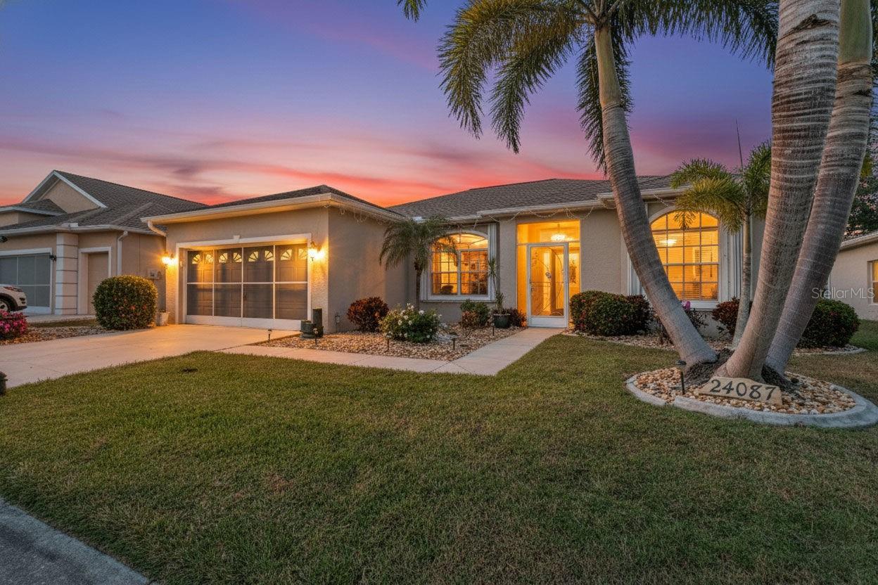 TREMENDOUS VALUE in this Well maintained Bristol floor plan with EXPANSIVE views of 7th and 8th hole and the pond between them in the gated golf course/active resort of highly desirable Kings Gate, a 55+ community that is NOT in a flood zone and DOES NOT require flood insurance. This TURNKEY home (with some exceptions) features ceramic and porcelain tile flooring (no carpet) - 2022 roof - accordion and roll down hurricane shutters - with granite kitchen counters. Step inside this home and you'll notice how the spacious living room interacts seamlessly with the dining room, kitchen and enclosed and tiled lanai - which has had the floor raised to match the living room/bedroom. The lanai gives you added living space - but with windows open still feels like a lanai - and either way provides you sensational views of the golf course/water. The split floor plan is much appreciated for privacy with the large master to the right and the two guest bedrooms/bathroom to the left. This home sits in a great spot in the community. And if you haven't been to Kings Gate before - you're going to love the options for activity (Olympic size heated swimming pool and spa, tennis courts, pickle ball, lawn bowling, shuffle board, bocce, horseshoes, gym, billiards, library, euchre, bingo, bridge, Texas hold em, poker, mahjong and more). The onsite AND NEWLY REMODELED Lions Den restaurant and bar is super convenient and also offers Tuesday night Karaoke and monthly trivia contests. Many residents love the fact that they are just a golf cart ride away from the shopping plaza that provides you access to grocery store (ALDI), drug store, bank, restaurants and shopping. Want to explore outside of Kings Gate – you are minutes away from the restaurants and shops of downtown Punta Gorda and Fisherman's village. And if you want to explore more of Florida's fun spots you’re near I75 to quickly head north or south. An AWESOME home with an expansive golf course view that has been well maintained in a PREMIER gated community needs to be on your list. Call today for a private showing and a golf cart tour of the community/amenities.