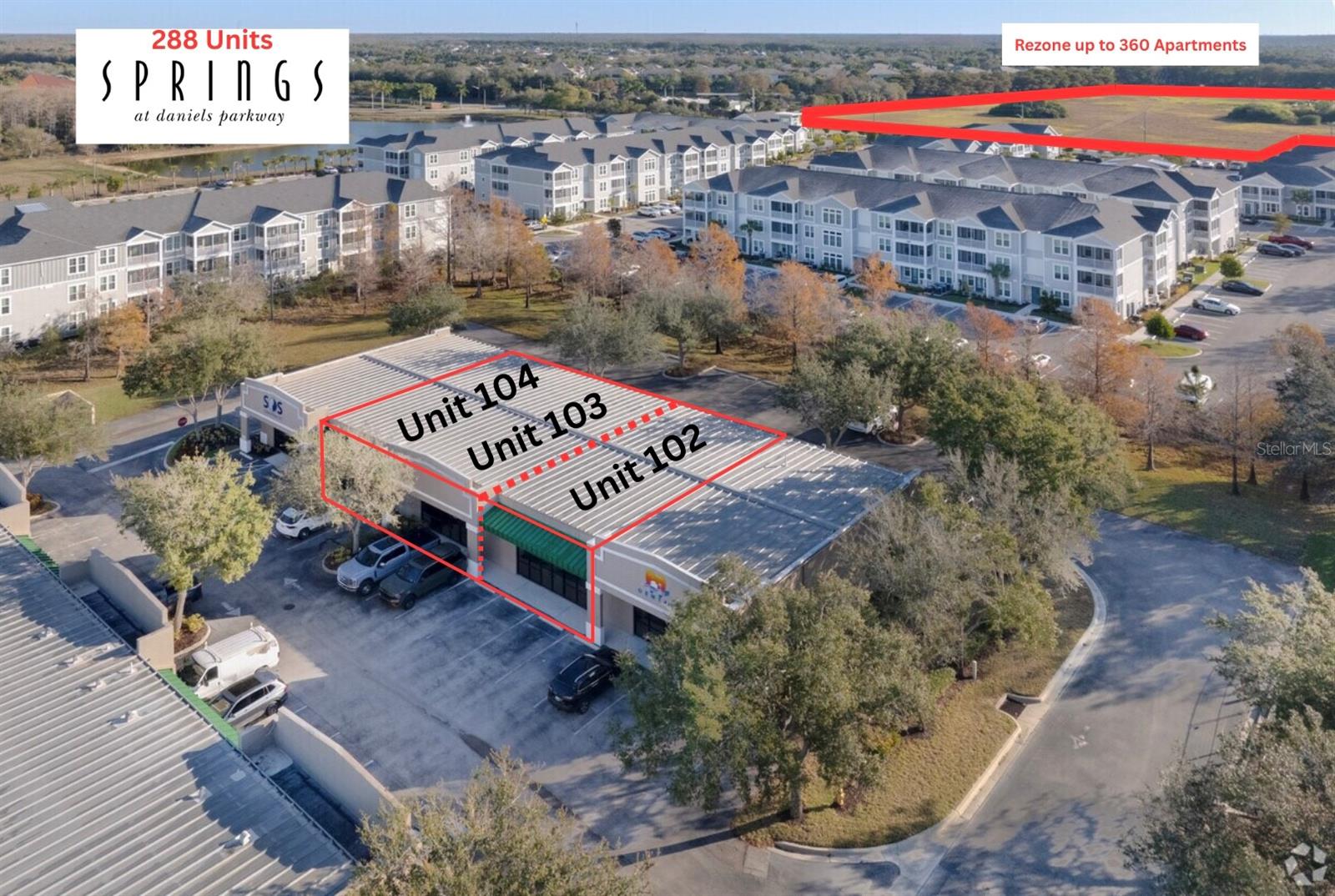 Stop paying rent when you can invest in your own location to grow the balance sheet of your business, hedge against inflation and never pay another rent increase. This very rarely available owner user opportunity is located in the heart of Lee county’s highest growth area, just west of I-75, along the Daniels Parkway corridor. The CPD zoning offers many uses including medical, professional office and retail. Fort Myers was recently ranked one of the fastest growing cities in the country for starting a new business. Be sure to see our video to help orient you around this highly desirable area where density is increasing and there is significant growth in multi-family dwellings. This listing is for a 1,824 square foot unit, it could be added to two other units for a combined 5,472 square feet. The seller has partnered with a local bank to help facilitate the acquisition of your new location.