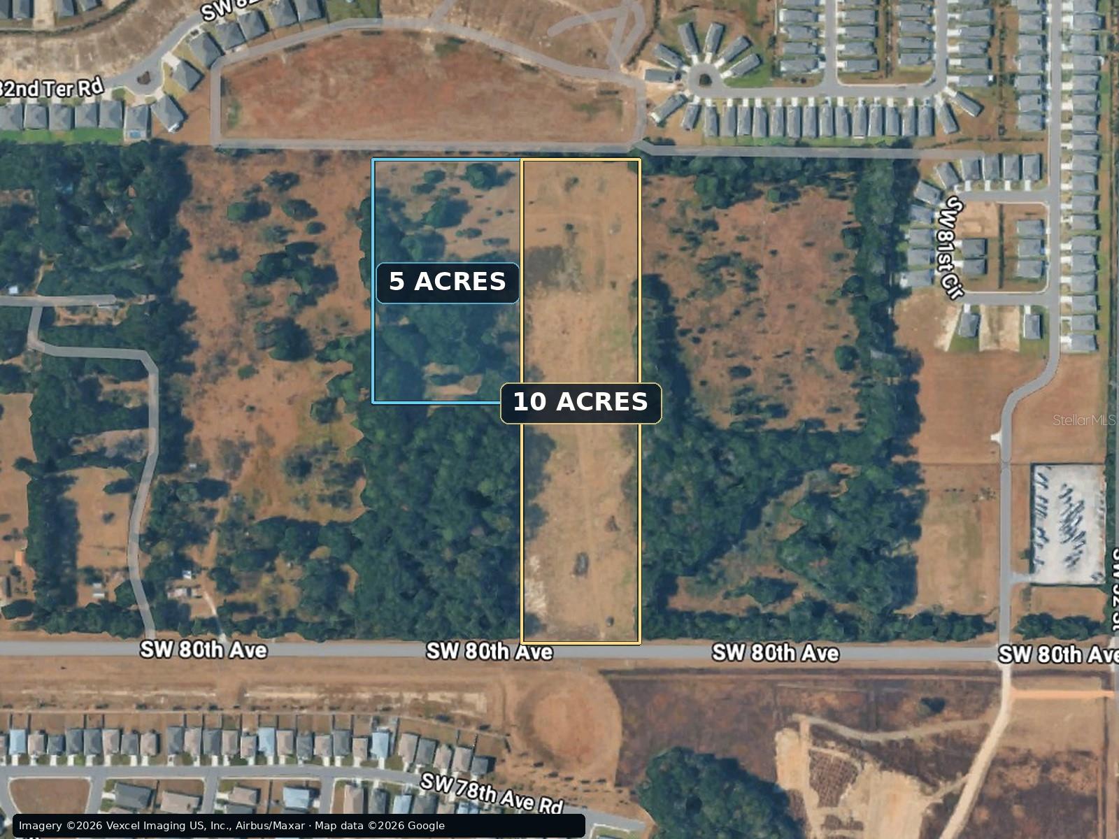 15 ACRES | RESIDENTIAL DEVELOPMENT | NEAR PULTEGROUP | OCALA SR 200 
15 CONTIGUOUS ACRES, two adjacent parcels on SW 80th Ave, near 200 with substantial residential development, major national retail investment, and continuing infrastructure improvements.
Pulte Group's extensive Stone Creek by Del Webb residential development nearby
Continued development within Stone Creek, including:
• STONE CREEK SUNDANCE PHASE 4: Approximately 22.15 acres comprising 65 residential lots and associated community tracts.
• STONE CREEK SOLAIRE PHASES 2 & 3: Approximately 85 acres comprising 270 residential lots and associated infrastructure.
The broader Southwest Ocala market includes significant residential developments associated with Colen Built, Lennar, D.R. Horton, Ryan Homes, and other regional and national homebuilding organizations.
ADDITIONAL SW 80TH AVENUE DEVELOPMENT: Marion County planning records identify a separate approximately 132-acre residential development proposal along SW 80th Avenue involving a Future Land Use amendment from Low Residential to Medium Residential. The proposal contemplated approximately 510 detached homes.
 SR 200 (SW COLLEGE ROAD), Concentration of national retailers, grocery stores, restaurants, Medical Plazas, Banks, shopping centers like WALMART | PUBLIX | LOWE'S | ALDI | KOHL'S | TARGET | RESTAURANTS | PHARMACIES | HEALTHCARE PROVIDERS | SHOPPING CENTERS
MAJOR NEW RETAIL INVESTMENT — NATIONAL RETAILERS CONTINUE TO EXPAND IN SOUTHWEST OCALA!MAJOR INFRASTRUCTURE INVESTMENT — SW 80TH AVENUE ROADWAY EXPANSION! Commercial development roadway widening for a four lane divided roadway with projected completion schedule in 2027.