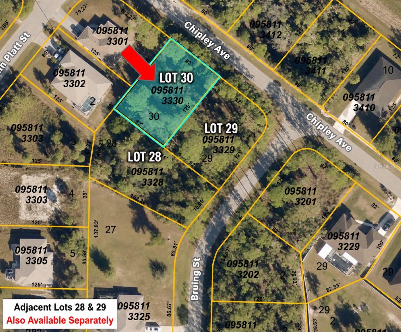 BUILDER / INVESTOR OPPORTUNITY OR CUSTOM HOME SITE! Available individually or as part of a 2 to 3 lot contiguous package (up to 0.83 acres total), this ~0.24-acre parcel (10,375 sq ft) features 80 feet of frontage on Chipley Ave. Combine with adjacent Lot 29 (corner) for a spacious 0.49-acre dual-frontage site, or acquire all three contiguous parcels (Lots 28, 29, & 30) for maximum footprint and privacy!   Located in a quiet, rapidly growing North Port neighborhood with quick access to W Price Blvd and Sumter Blvd—placing you just minutes from local shopping, dining, the North Port Aquatic Center, Atwater Community Park, and top-rated Sarasota County schools. Best of all, per city mapping, this property is COMPLETELY CLEAR OF SCRUB-JAY ZONES, saving you thousands in mitigation fees and expediting your build timeline! Desirable RSF-2 zoning. Electric is available nearby; private well and septic required upon construction. Whether you are a builder staging your next project or a buyer looking to secure multiple lots together, drive by and explore the potential today!