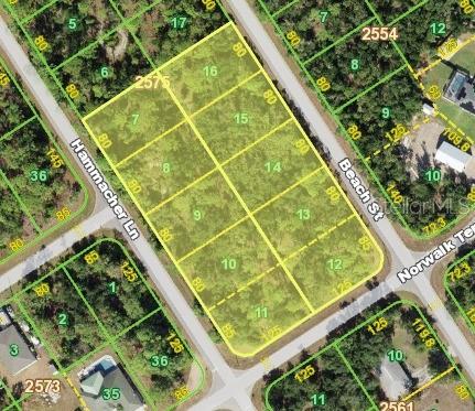 RARE INVESTOR & DEVELOPER OPPORTUNITY! This 2.32-acre multi-lot assemblage features 10 platted residential lots bundled into 2 PINs (402110257005 & 402110257009), combining 1271 Beach St and 1264 Hammacher Ln. Located in unincorporated Charlotte County, this package is ideal for a builder targeting a spec home project or a buyer seeking a sprawling private estate. Zoned RSF3.5 with NO HOA or CDD fees. Minutes from Charlotte Sports Park (Spring Training Home of the Tampa Bay Rays), Centennial Park Recreation & Aquatic Center, Charlotte County Fairgrounds and Port Charlotte Beach Park. Enjoys quick access to the Murdock retail corridor, Target, Home Depot, and regional dining. Direct, seamless commuting to Sarasota or Fort Myers via US-41 and I-75, with world-class Gulf beaches just 35 minutes away! An exceptional opportunity—inquire today.