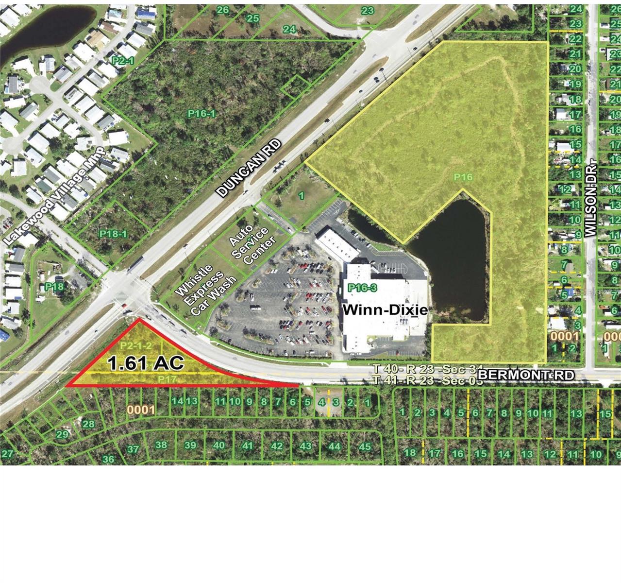 1.61 Acres (MOL)
Three parcels located at the Southwest corner of the lighted intersection of Duncan Road and Bermont Road
Zoning: CG Commercial General
342’ of frontage along Duncan Road and 515.2’ of frontage along Bermont Road
Municipal water is in place on Duncan Road
Electric: Florida Power & Light
Flood Zone AE (EL 10)
Daily Traffic Count 29,500 vehicles /day on Duncan Road
Folio Numbers 402334380001, 402303126011, 402334452004 – Charlotte County
2025 Real Estate Taxes $3,151.00 - total for all 3 parcels
Note: Powerline and Easement along yellow dotted line
ASKING PRICE: $1,047,000.00