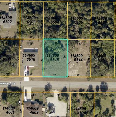 Residential vacant lot on Germany Avenue in North Port with 10,000 square feet, approximately 0.23 acre. Located in Port Charlotte Subdivision 22. Sarasota County identifies the property as R1 Residential Low zoning and flood zone X. Buyer to verify dimensions, zoning, utilities, building requirements and suitability for intended use. Lot found to have tortoises.